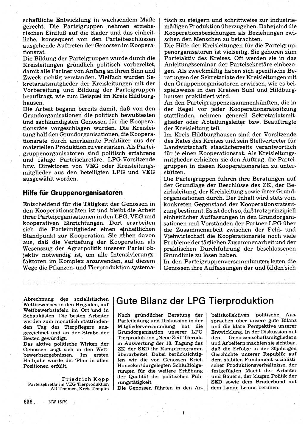 Neuer Weg (NW), Organ des Zentralkomitees (ZK) der SED (Sozialistische Einheitspartei Deutschlands) für Fragen des Parteilebens, 34. Jahrgang [Deutsche Demokratische Republik (DDR)] 1979, Seite 636 (NW ZK SED DDR 1979, S. 636)