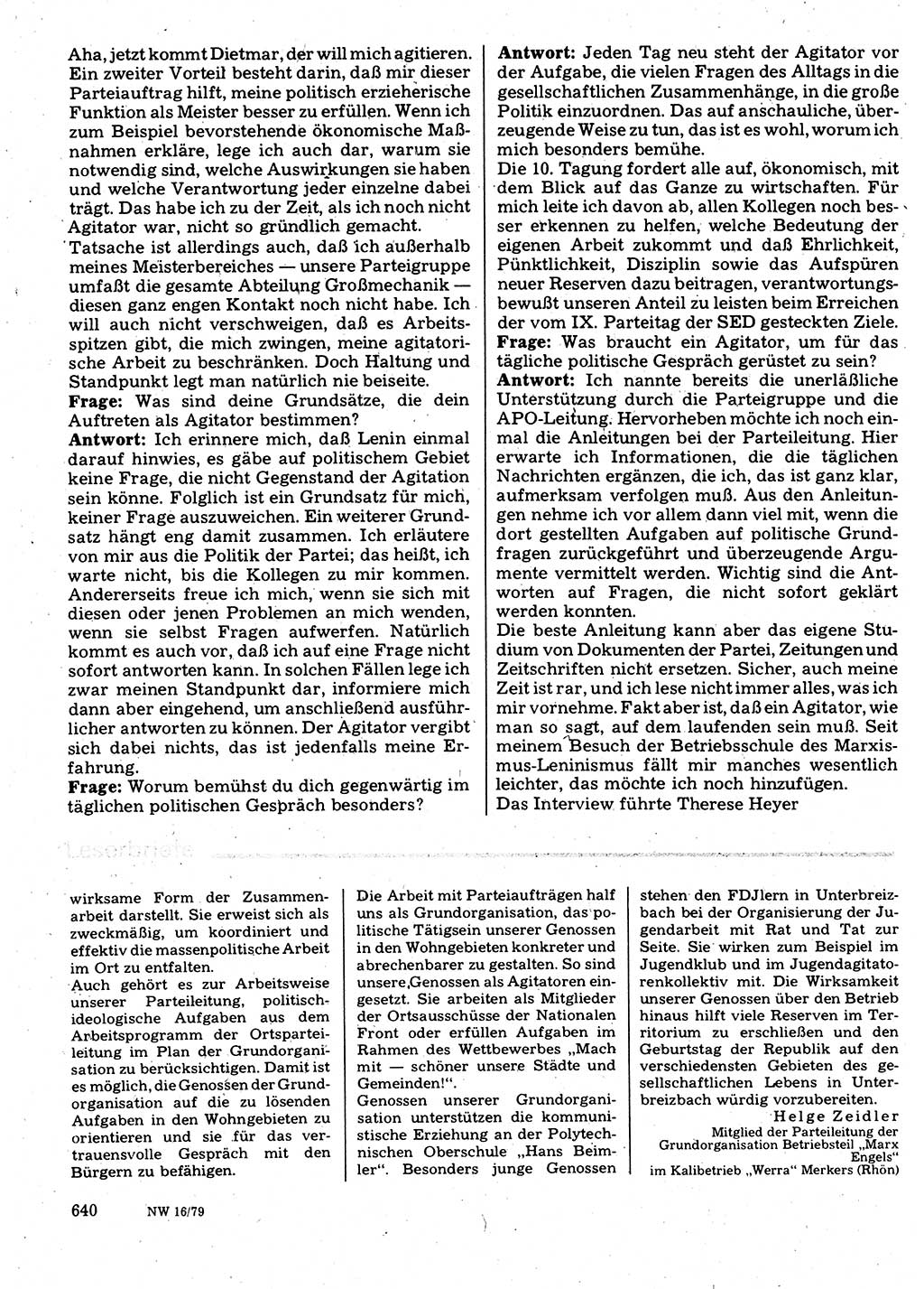 Neuer Weg (NW), Organ des Zentralkomitees (ZK) der SED (Sozialistische Einheitspartei Deutschlands) für Fragen des Parteilebens, 34. Jahrgang [Deutsche Demokratische Republik (DDR)] 1979, Seite 640 (NW ZK SED DDR 1979, S. 640)