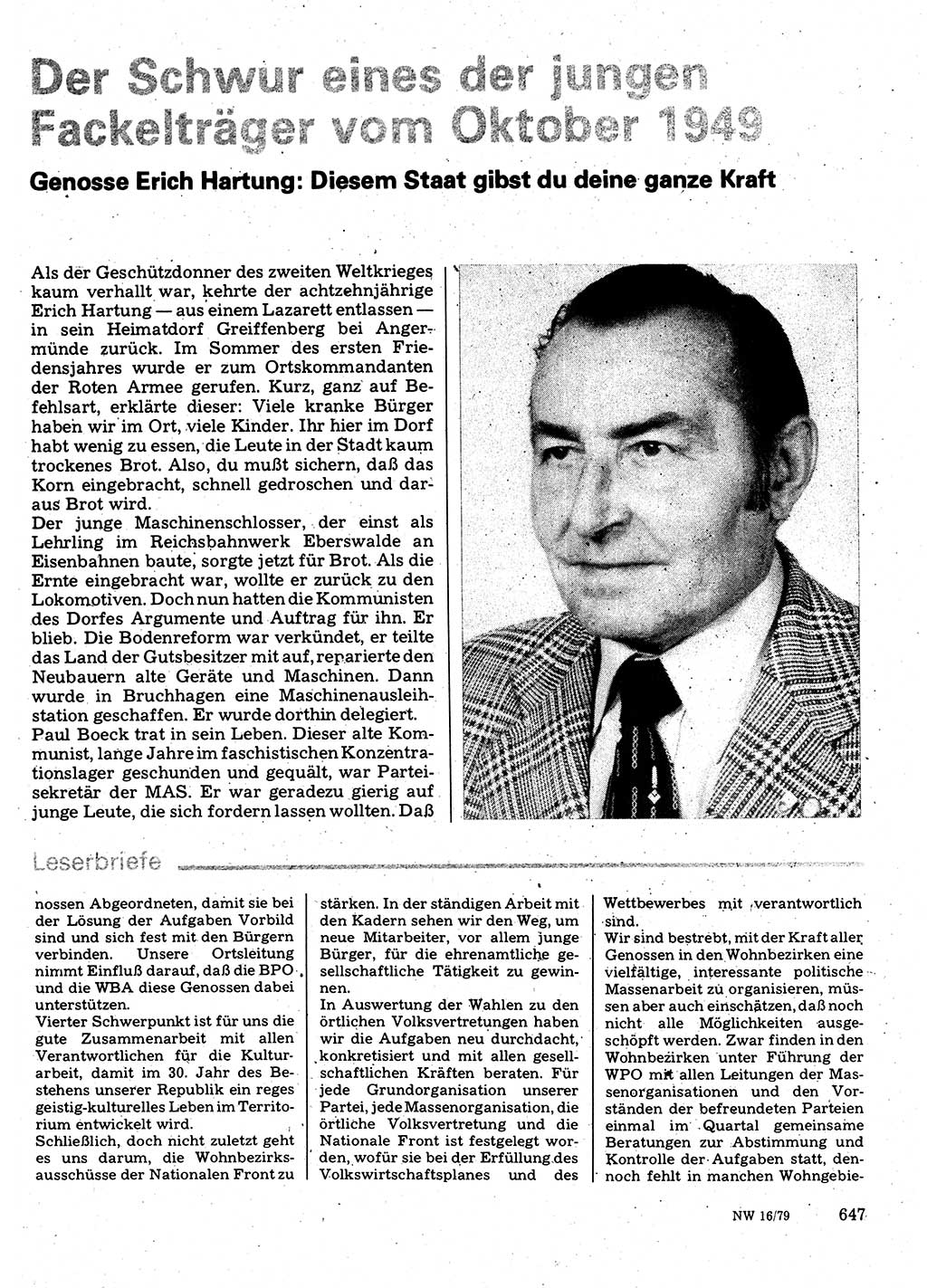 Neuer Weg (NW), Organ des Zentralkomitees (ZK) der SED (Sozialistische Einheitspartei Deutschlands) für Fragen des Parteilebens, 34. Jahrgang [Deutsche Demokratische Republik (DDR)] 1979, Seite 647 (NW ZK SED DDR 1979, S. 647)