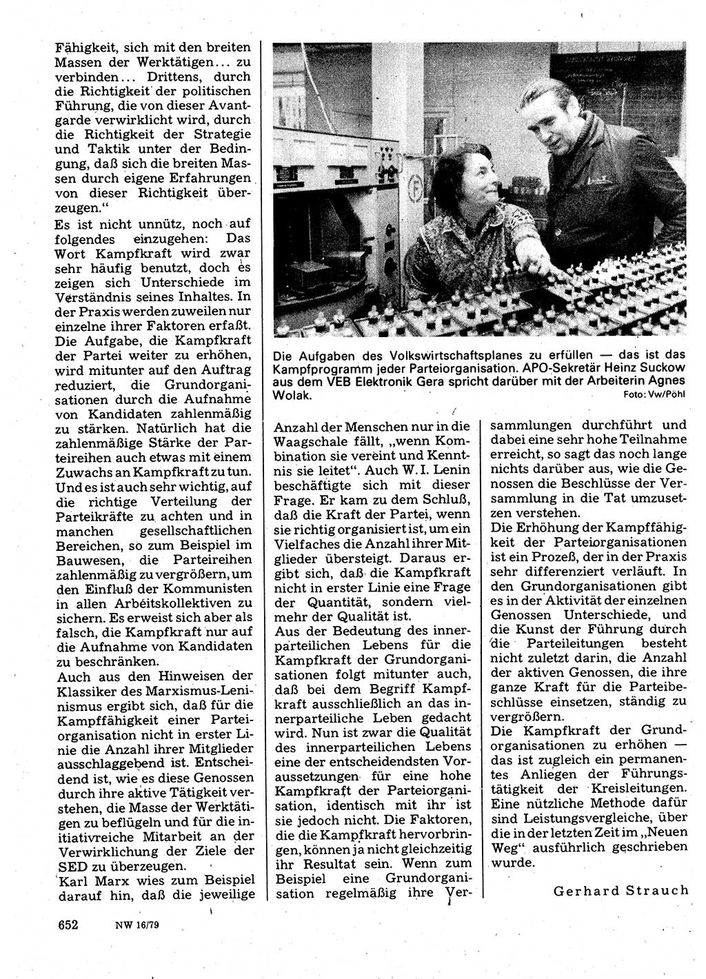 Neuer Weg (NW), Organ des Zentralkomitees (ZK) der SED (Sozialistische Einheitspartei Deutschlands) für Fragen des Parteilebens, 34. Jahrgang [Deutsche Demokratische Republik (DDR)] 1979, Seite 652 (NW ZK SED DDR 1979, S. 652)