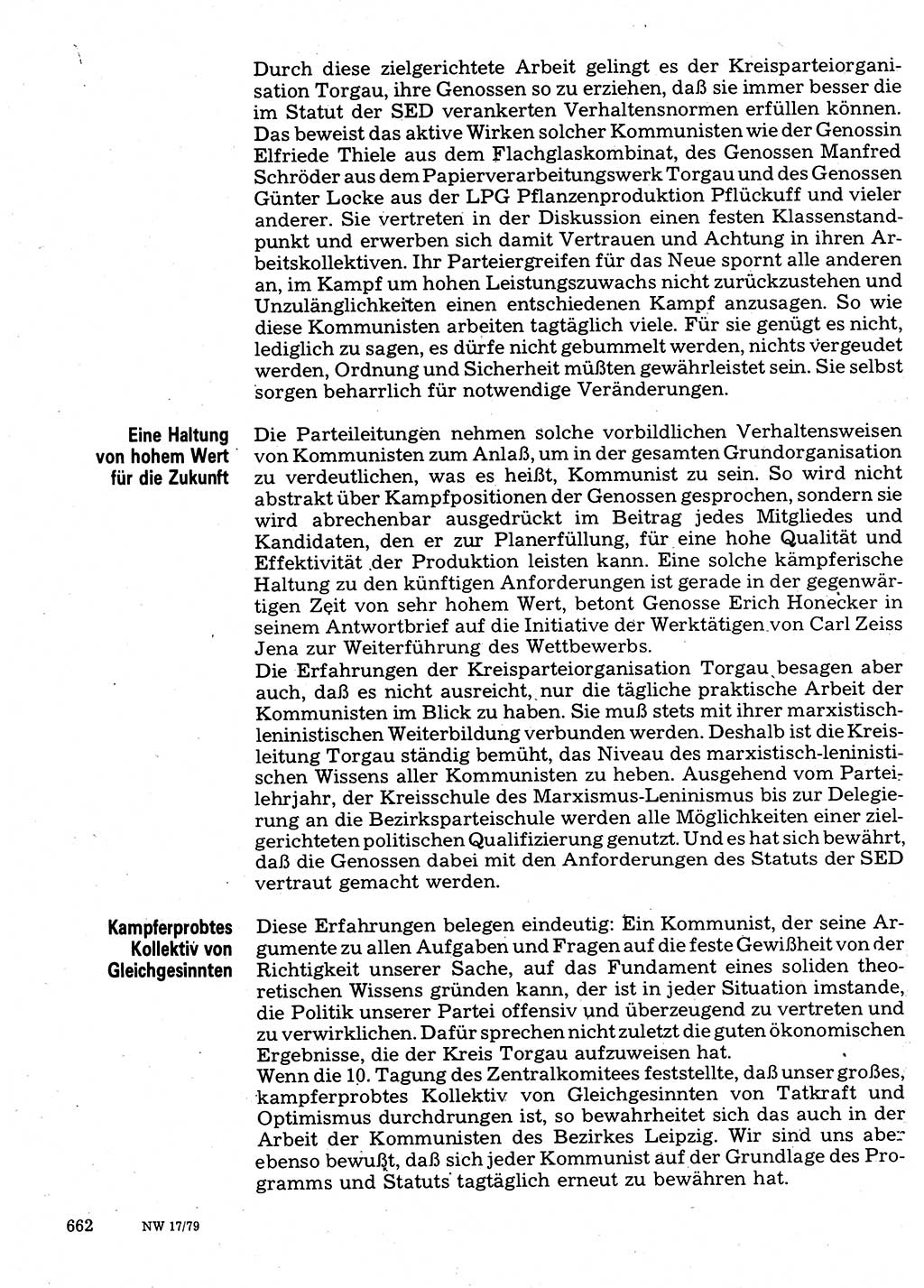 Neuer Weg (NW), Organ des Zentralkomitees (ZK) der SED (Sozialistische Einheitspartei Deutschlands) für Fragen des Parteilebens, 34. Jahrgang [Deutsche Demokratische Republik (DDR)] 1979, Seite 662 (NW ZK SED DDR 1979, S. 662)