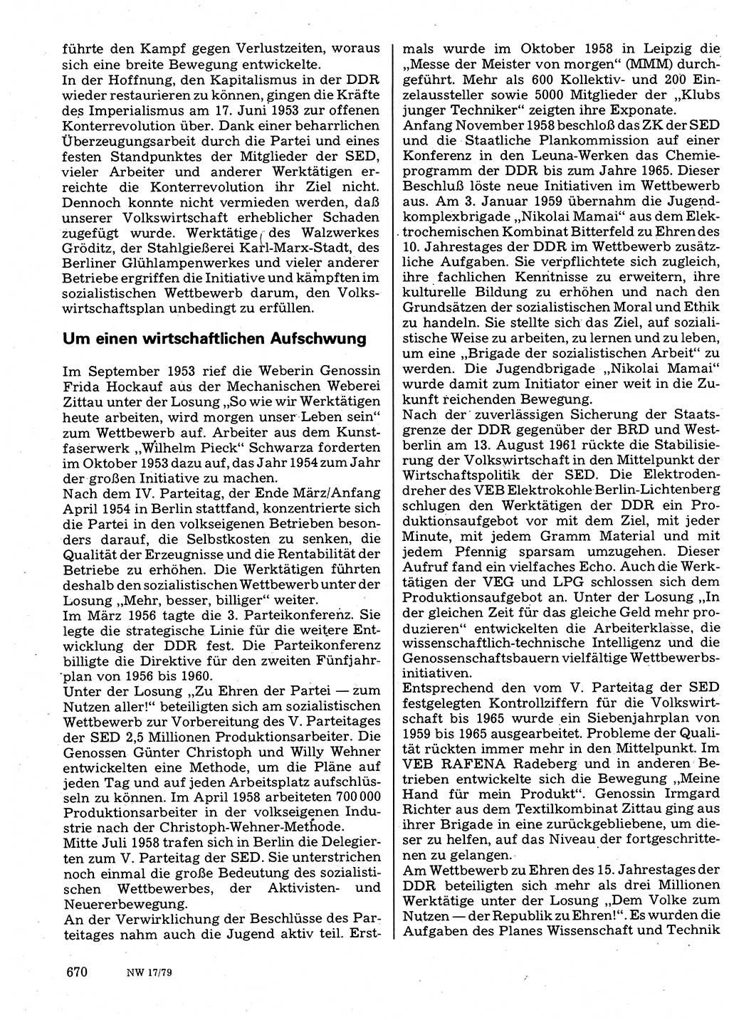 Neuer Weg (NW), Organ des Zentralkomitees (ZK) der SED (Sozialistische Einheitspartei Deutschlands) für Fragen des Parteilebens, 34. Jahrgang [Deutsche Demokratische Republik (DDR)] 1979, Seite 670 (NW ZK SED DDR 1979, S. 670)