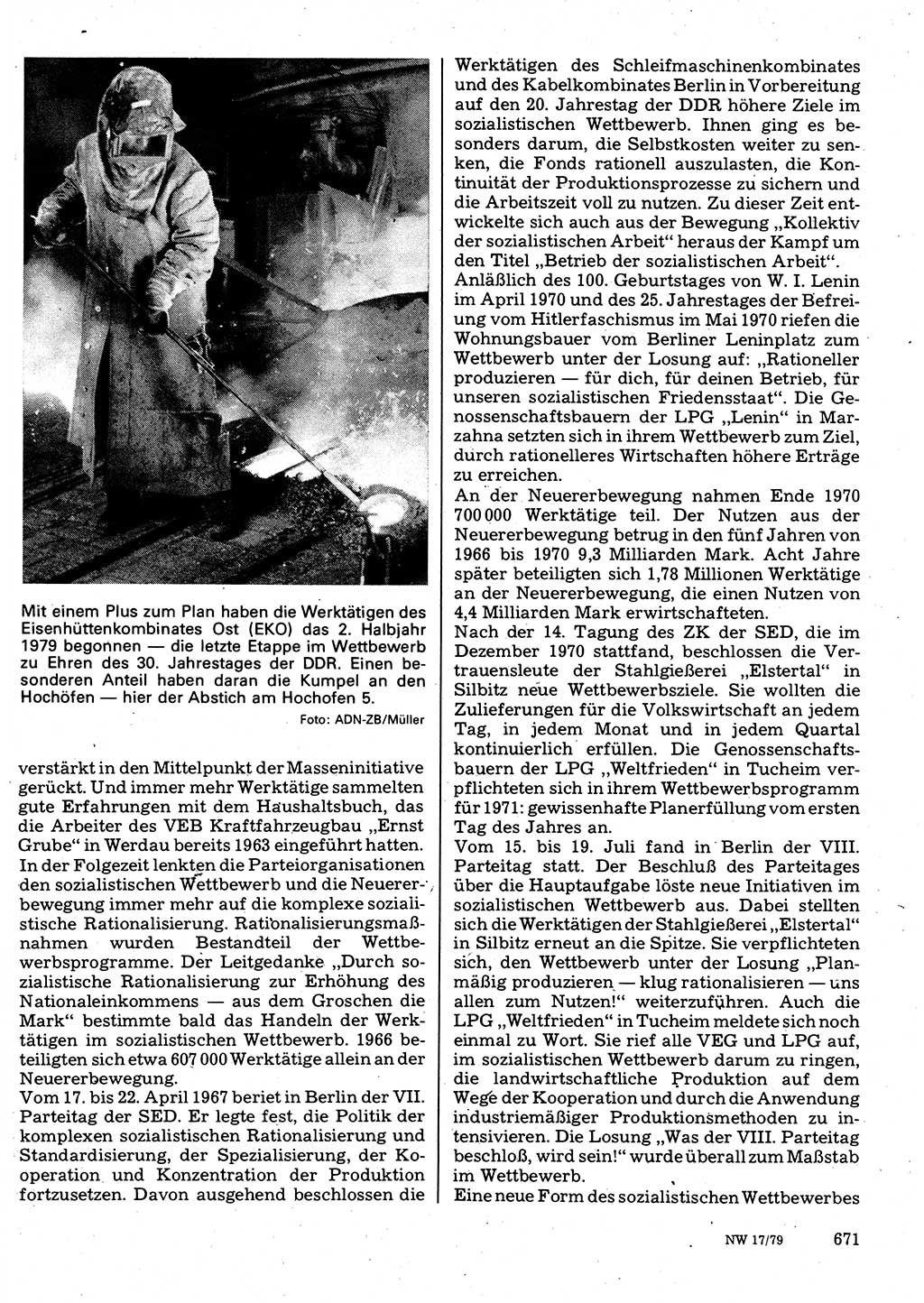 Neuer Weg (NW), Organ des Zentralkomitees (ZK) der SED (Sozialistische Einheitspartei Deutschlands) für Fragen des Parteilebens, 34. Jahrgang [Deutsche Demokratische Republik (DDR)] 1979, Seite 671 (NW ZK SED DDR 1979, S. 671)