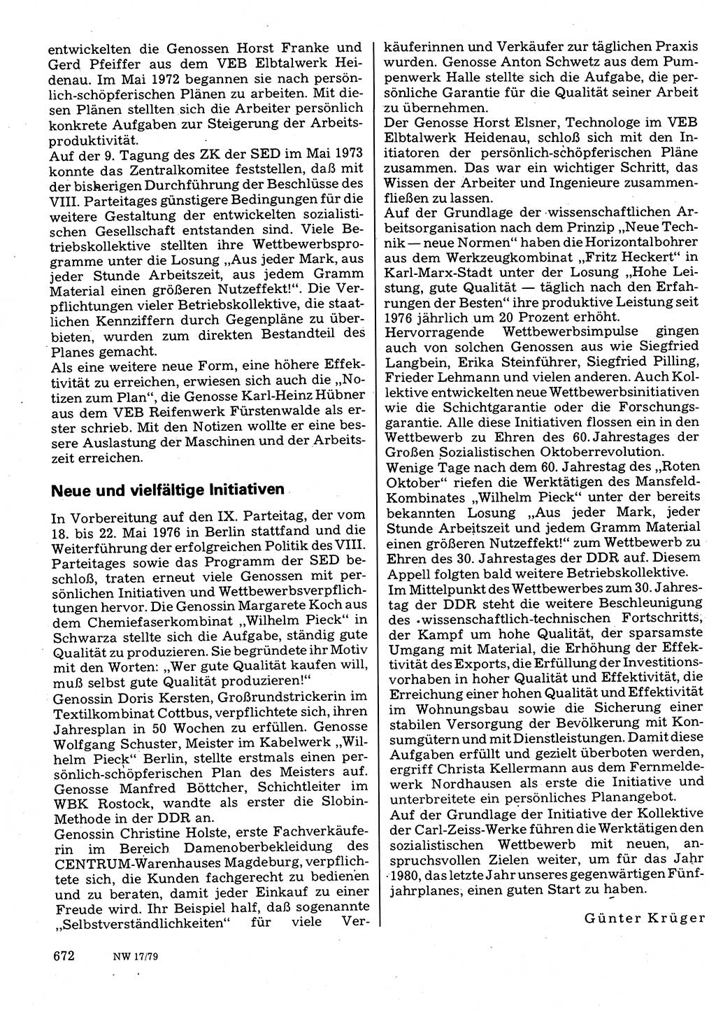 Neuer Weg (NW), Organ des Zentralkomitees (ZK) der SED (Sozialistische Einheitspartei Deutschlands) fÃ¼r Fragen des Parteilebens, 34. Jahrgang [Deutsche Demokratische Republik (DDR)] 1979, Seite 672 (NW ZK SED DDR 1979, S. 672)