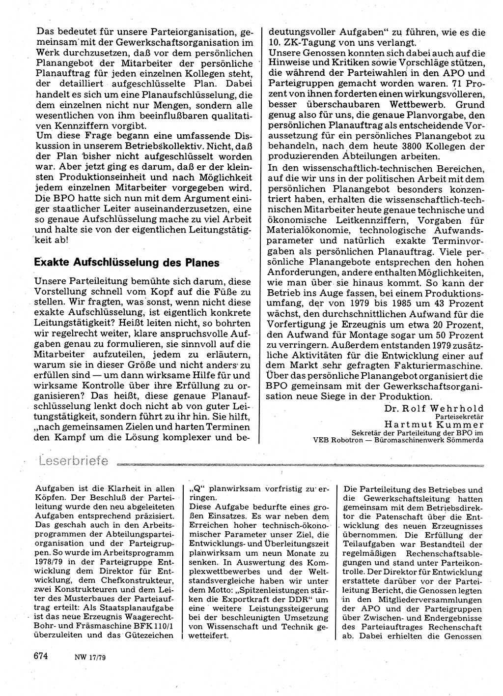 Neuer Weg (NW), Organ des Zentralkomitees (ZK) der SED (Sozialistische Einheitspartei Deutschlands) für Fragen des Parteilebens, 34. Jahrgang [Deutsche Demokratische Republik (DDR)] 1979, Seite 674 (NW ZK SED DDR 1979, S. 674)