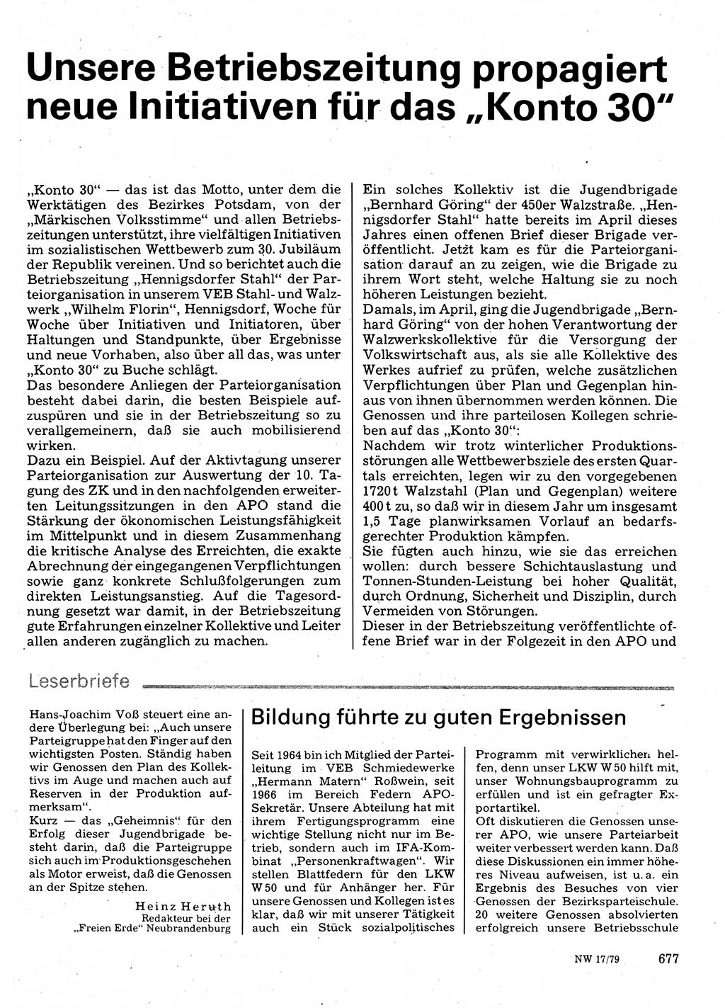 Neuer Weg (NW), Organ des Zentralkomitees (ZK) der SED (Sozialistische Einheitspartei Deutschlands) für Fragen des Parteilebens, 34. Jahrgang [Deutsche Demokratische Republik (DDR)] 1979, Seite 677 (NW ZK SED DDR 1979, S. 677)