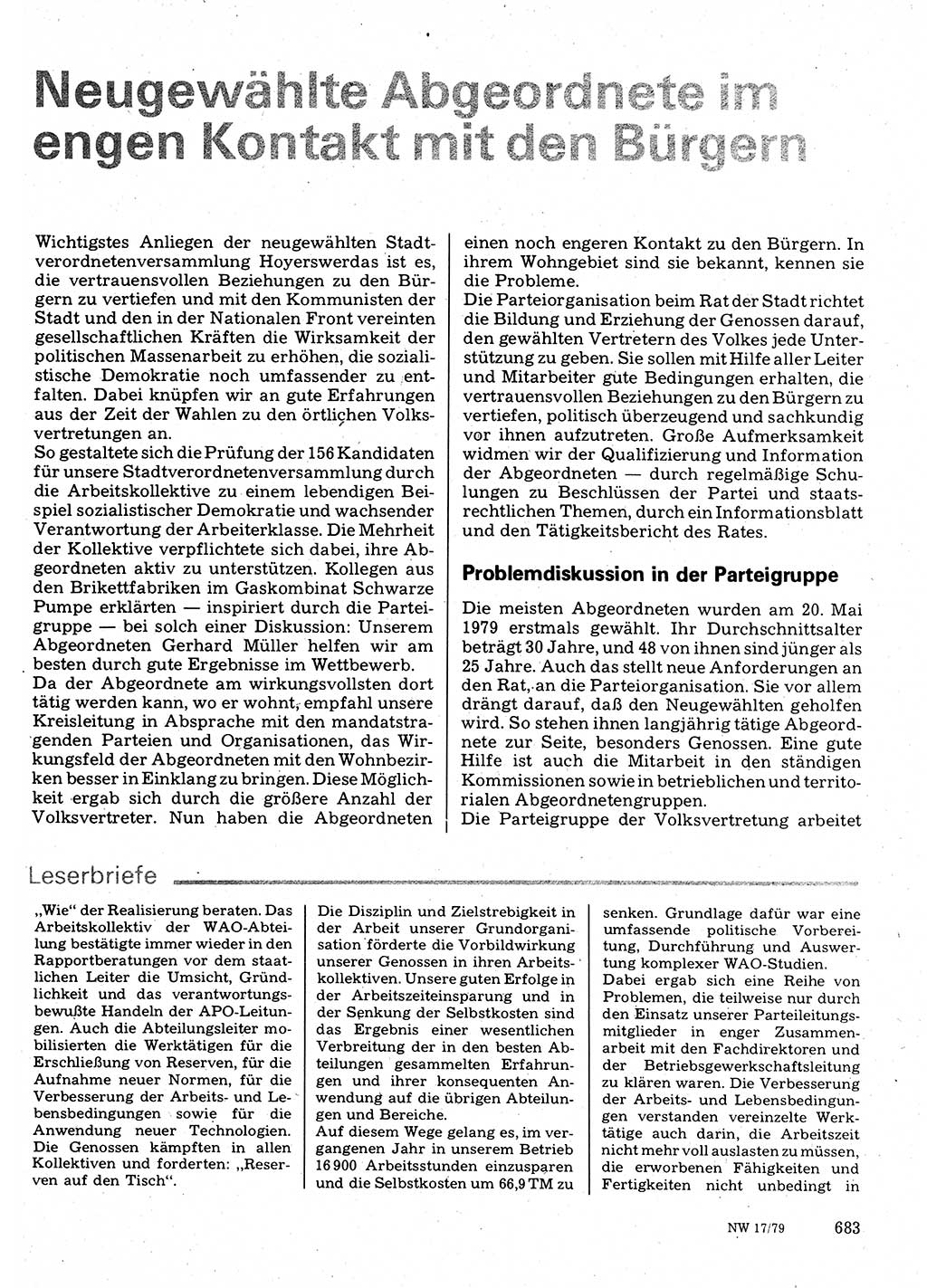 Neuer Weg (NW), Organ des Zentralkomitees (ZK) der SED (Sozialistische Einheitspartei Deutschlands) für Fragen des Parteilebens, 34. Jahrgang [Deutsche Demokratische Republik (DDR)] 1979, Seite 683 (NW ZK SED DDR 1979, S. 683)