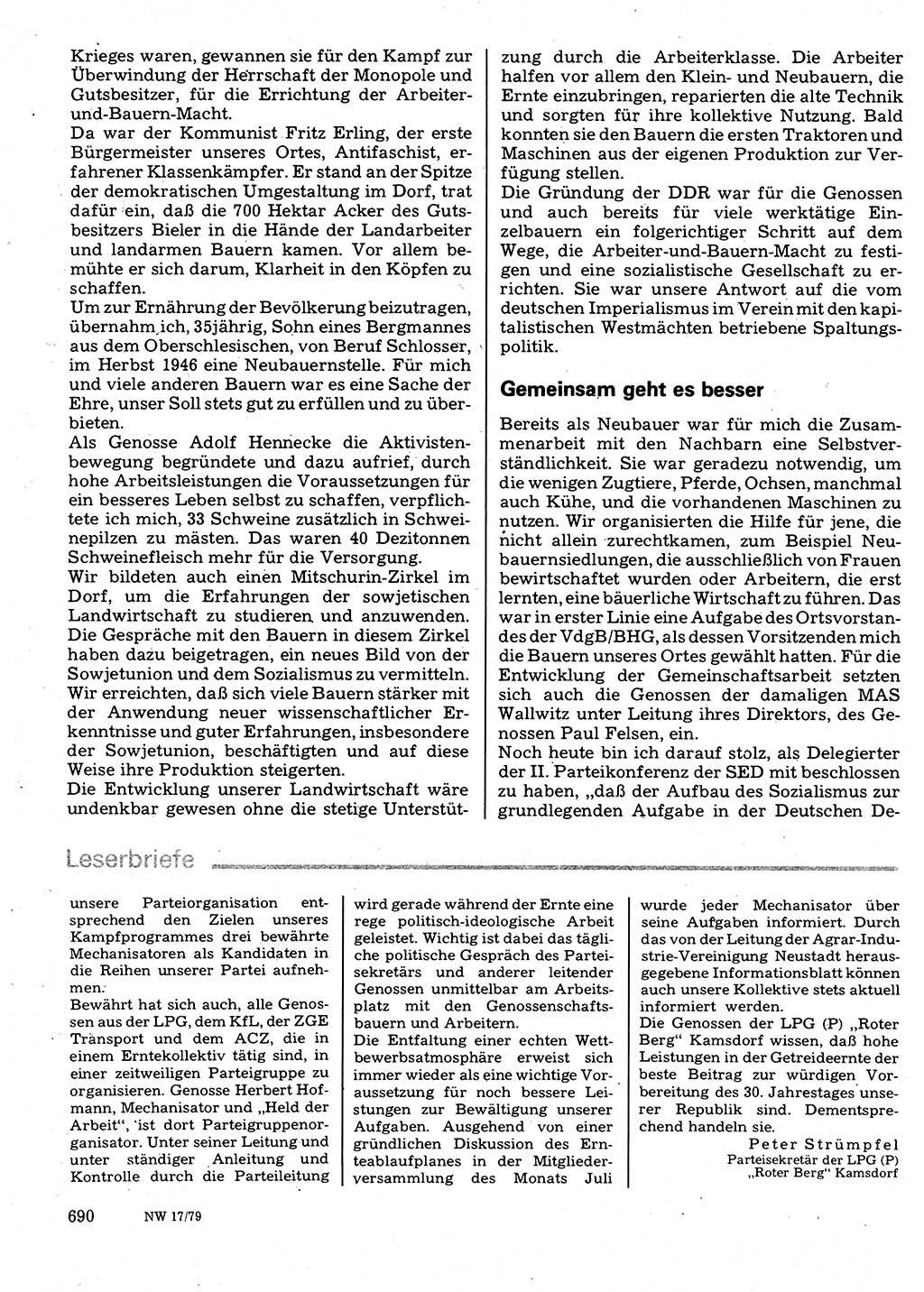 Neuer Weg (NW), Organ des Zentralkomitees (ZK) der SED (Sozialistische Einheitspartei Deutschlands) für Fragen des Parteilebens, 34. Jahrgang [Deutsche Demokratische Republik (DDR)] 1979, Seite 690 (NW ZK SED DDR 1979, S. 690)