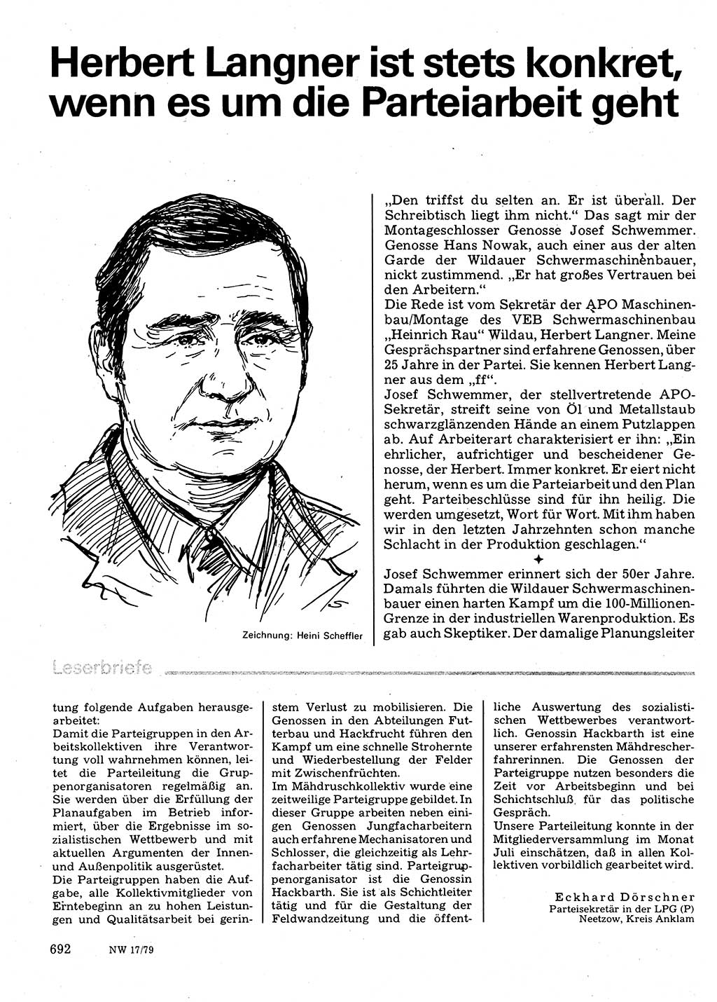 Neuer Weg (NW), Organ des Zentralkomitees (ZK) der SED (Sozialistische Einheitspartei Deutschlands) für Fragen des Parteilebens, 34. Jahrgang [Deutsche Demokratische Republik (DDR)] 1979, Seite 692 (NW ZK SED DDR 1979, S. 692)