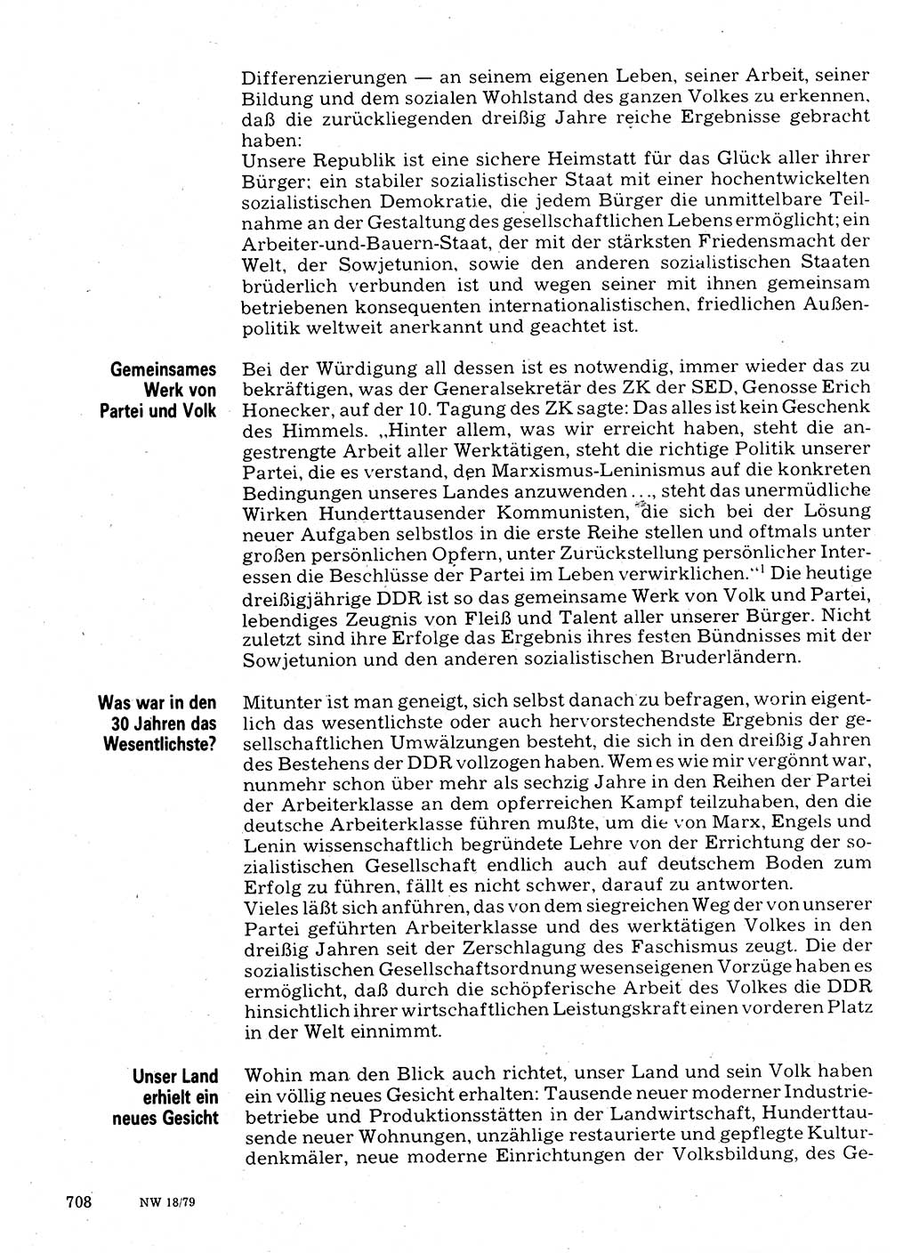 Neuer Weg (NW), Organ des Zentralkomitees (ZK) der SED (Sozialistische Einheitspartei Deutschlands) für Fragen des Parteilebens, 34. Jahrgang [Deutsche Demokratische Republik (DDR)] 1979, Seite 708 (NW ZK SED DDR 1979, S. 708)
