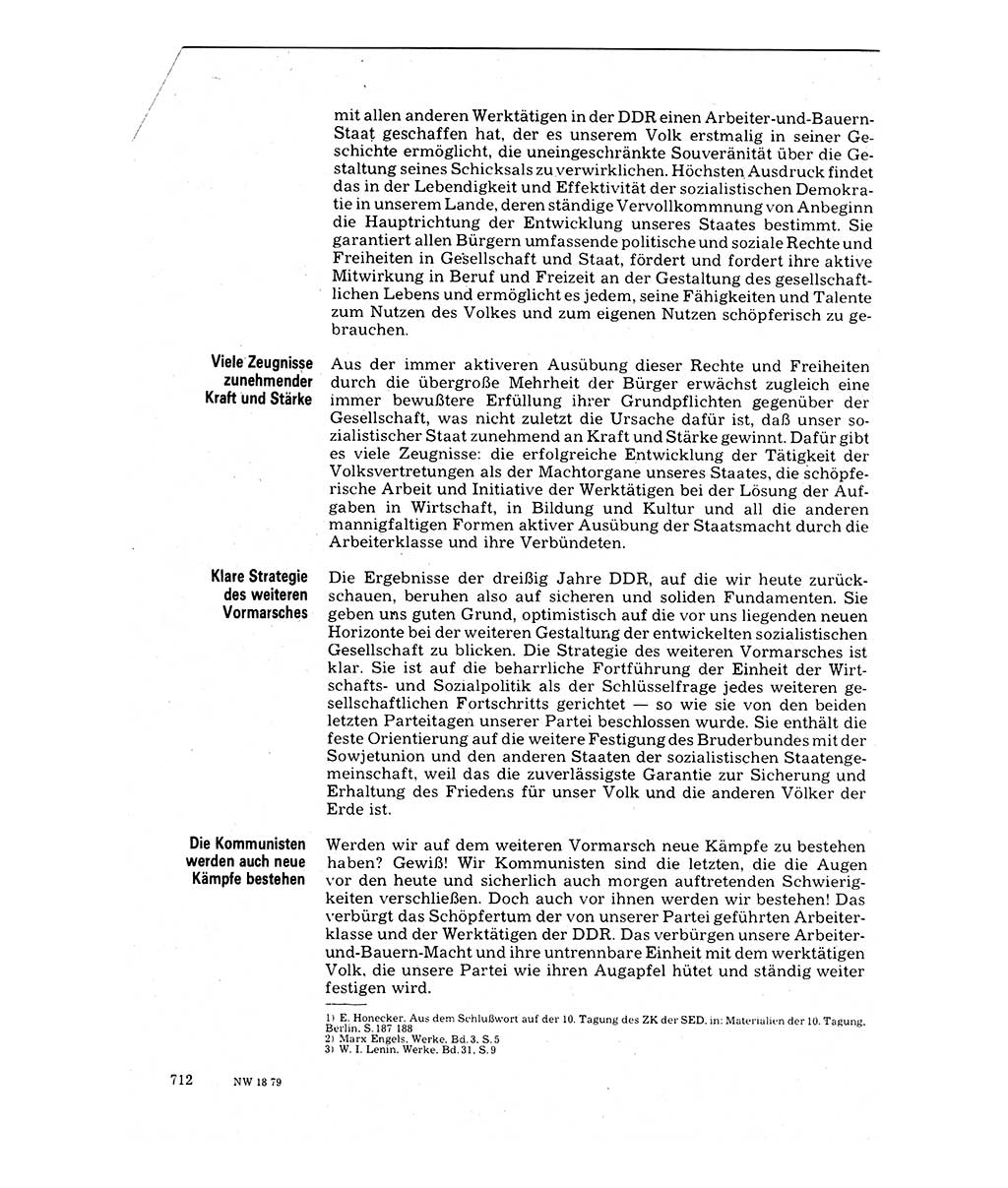 Neuer Weg (NW), Organ des Zentralkomitees (ZK) der SED (Sozialistische Einheitspartei Deutschlands) für Fragen des Parteilebens, 34. Jahrgang [Deutsche Demokratische Republik (DDR)] 1979, Seite 712 (NW ZK SED DDR 1979, S. 712)