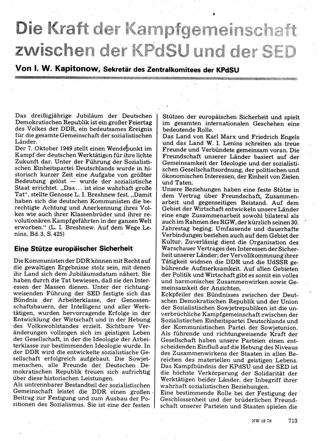 Neuer Weg (NW), Organ des Zentralkomitees (ZK) der SED (Sozialistische Einheitspartei Deutschlands) für Fragen des Parteilebens, 34. Jahrgang [Deutsche Demokratische Republik (DDR)] 1979, Seite 713 (NW ZK SED DDR 1979, S. 713)