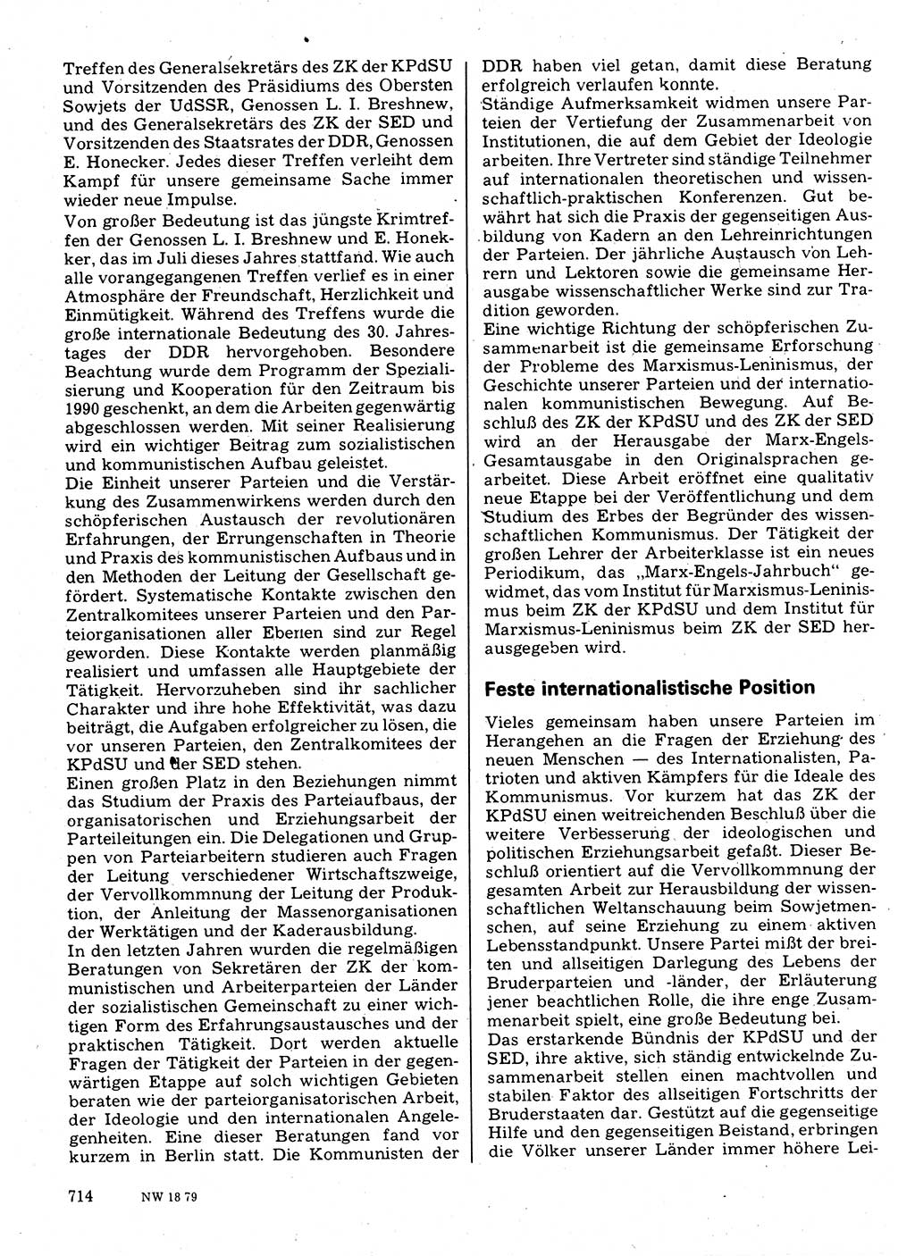 Neuer Weg (NW), Organ des Zentralkomitees (ZK) der SED (Sozialistische Einheitspartei Deutschlands) für Fragen des Parteilebens, 34. Jahrgang [Deutsche Demokratische Republik (DDR)] 1979, Seite 714 (NW ZK SED DDR 1979, S. 714)