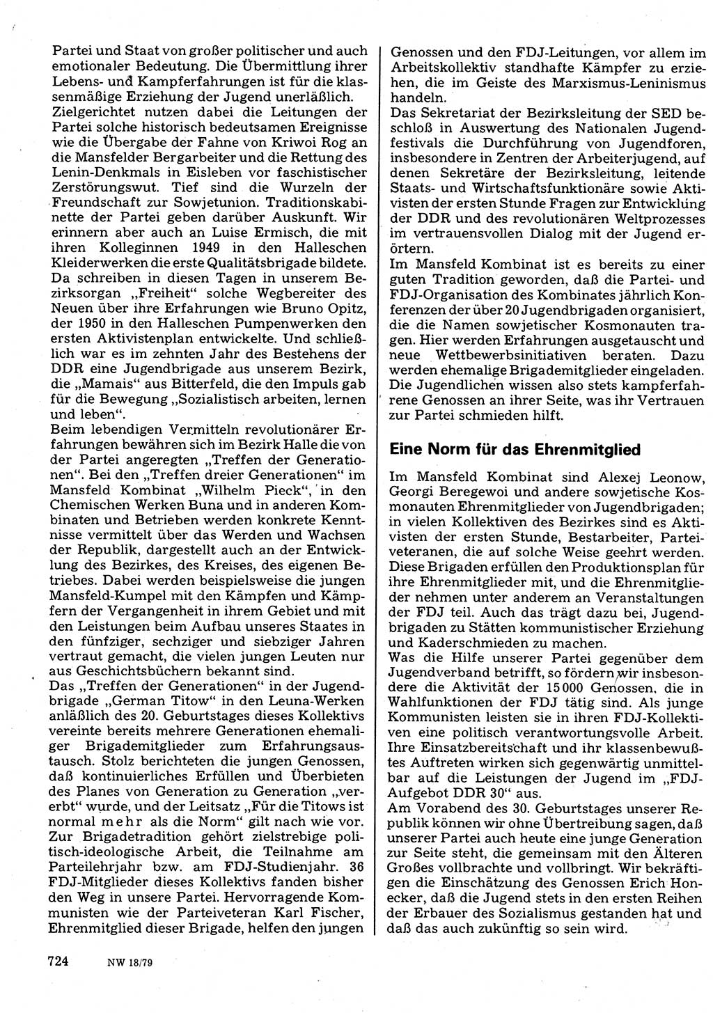 Neuer Weg (NW), Organ des Zentralkomitees (ZK) der SED (Sozialistische Einheitspartei Deutschlands) für Fragen des Parteilebens, 34. Jahrgang [Deutsche Demokratische Republik (DDR)] 1979, Seite 724 (NW ZK SED DDR 1979, S. 724)