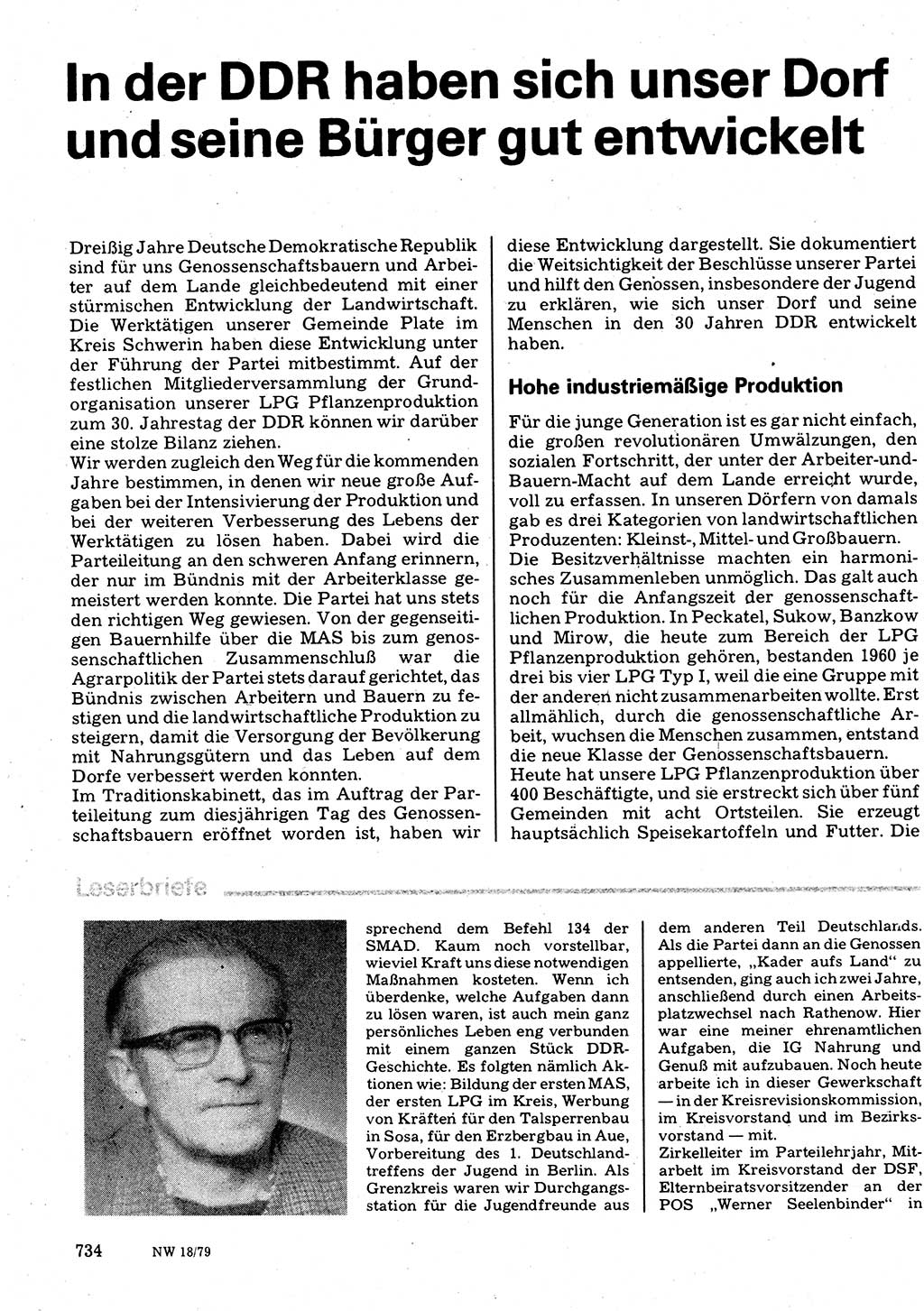 Neuer Weg (NW), Organ des Zentralkomitees (ZK) der SED (Sozialistische Einheitspartei Deutschlands) für Fragen des Parteilebens, 34. Jahrgang [Deutsche Demokratische Republik (DDR)] 1979, Seite 734 (NW ZK SED DDR 1979, S. 734)