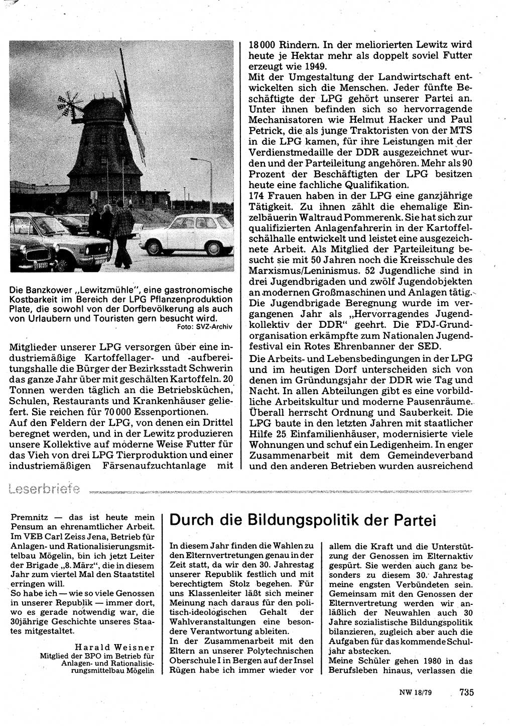 Neuer Weg (NW), Organ des Zentralkomitees (ZK) der SED (Sozialistische Einheitspartei Deutschlands) für Fragen des Parteilebens, 34. Jahrgang [Deutsche Demokratische Republik (DDR)] 1979, Seite 735 (NW ZK SED DDR 1979, S. 735)