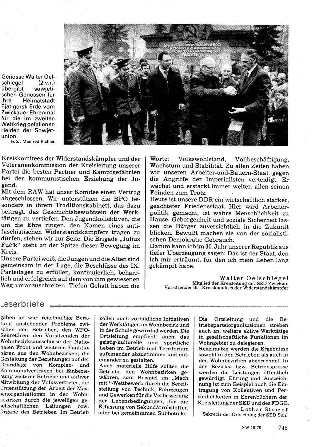 Neuer Weg (NW), Organ des Zentralkomitees (ZK) der SED (Sozialistische Einheitspartei Deutschlands) für Fragen des Parteilebens, 34. Jahrgang [Deutsche Demokratische Republik (DDR)] 1979, Seite 745 (NW ZK SED DDR 1979, S. 745)