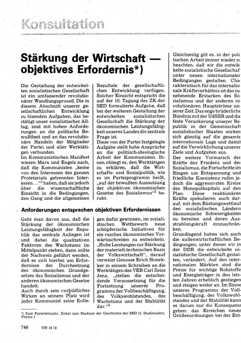Neuer Weg (NW), Organ des Zentralkomitees (ZK) der SED (Sozialistische Einheitspartei Deutschlands) für Fragen des Parteilebens, 34. Jahrgang [Deutsche Demokratische Republik (DDR)] 1979, Seite 746 (NW ZK SED DDR 1979, S. 746)