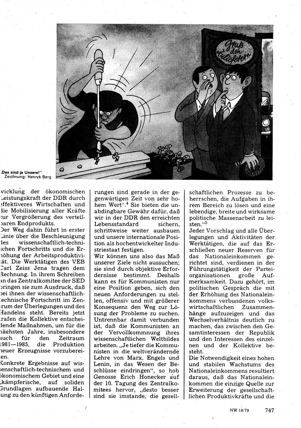 Neuer Weg (NW), Organ des Zentralkomitees (ZK) der SED (Sozialistische Einheitspartei Deutschlands) für Fragen des Parteilebens, 34. Jahrgang [Deutsche Demokratische Republik (DDR)] 1979, Seite 747 (NW ZK SED DDR 1979, S. 747)