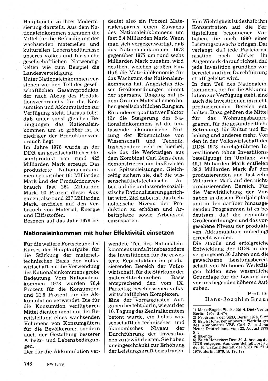 Neuer Weg (NW), Organ des Zentralkomitees (ZK) der SED (Sozialistische Einheitspartei Deutschlands) für Fragen des Parteilebens, 34. Jahrgang [Deutsche Demokratische Republik (DDR)] 1979, Seite 748 (NW ZK SED DDR 1979, S. 748)