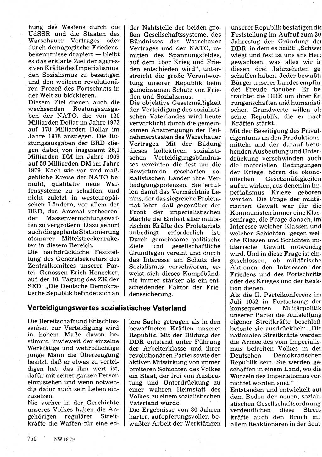 Neuer Weg (NW), Organ des Zentralkomitees (ZK) der SED (Sozialistische Einheitspartei Deutschlands) für Fragen des Parteilebens, 34. Jahrgang [Deutsche Demokratische Republik (DDR)] 1979, Seite 750 (NW ZK SED DDR 1979, S. 750)