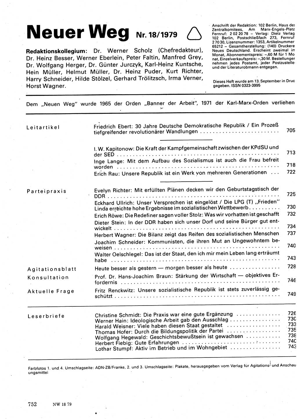 Neuer Weg (NW), Organ des Zentralkomitees (ZK) der SED (Sozialistische Einheitspartei Deutschlands) für Fragen des Parteilebens, 34. Jahrgang [Deutsche Demokratische Republik (DDR)] 1979, Seite 752 (NW ZK SED DDR 1979, S. 752)