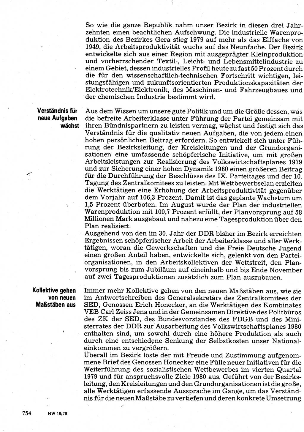 Neuer Weg (NW), Organ des Zentralkomitees (ZK) der SED (Sozialistische Einheitspartei Deutschlands) für Fragen des Parteilebens, 34. Jahrgang [Deutsche Demokratische Republik (DDR)] 1979, Seite 754 (NW ZK SED DDR 1979, S. 754)