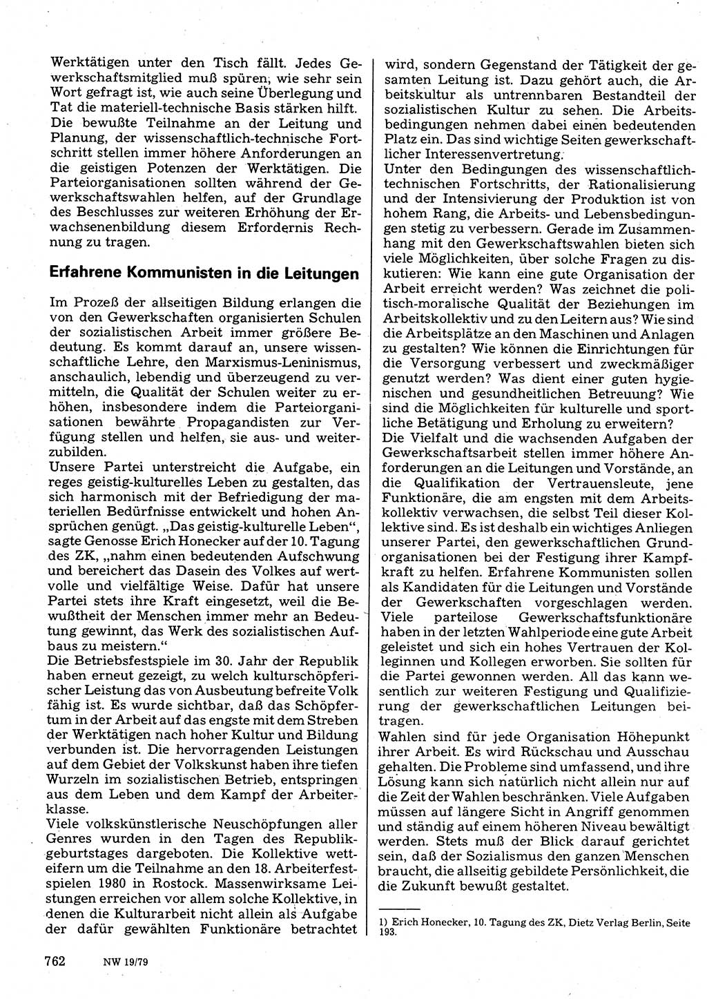 Neuer Weg (NW), Organ des Zentralkomitees (ZK) der SED (Sozialistische Einheitspartei Deutschlands) für Fragen des Parteilebens, 34. Jahrgang [Deutsche Demokratische Republik (DDR)] 1979, Seite 762 (NW ZK SED DDR 1979, S. 762)