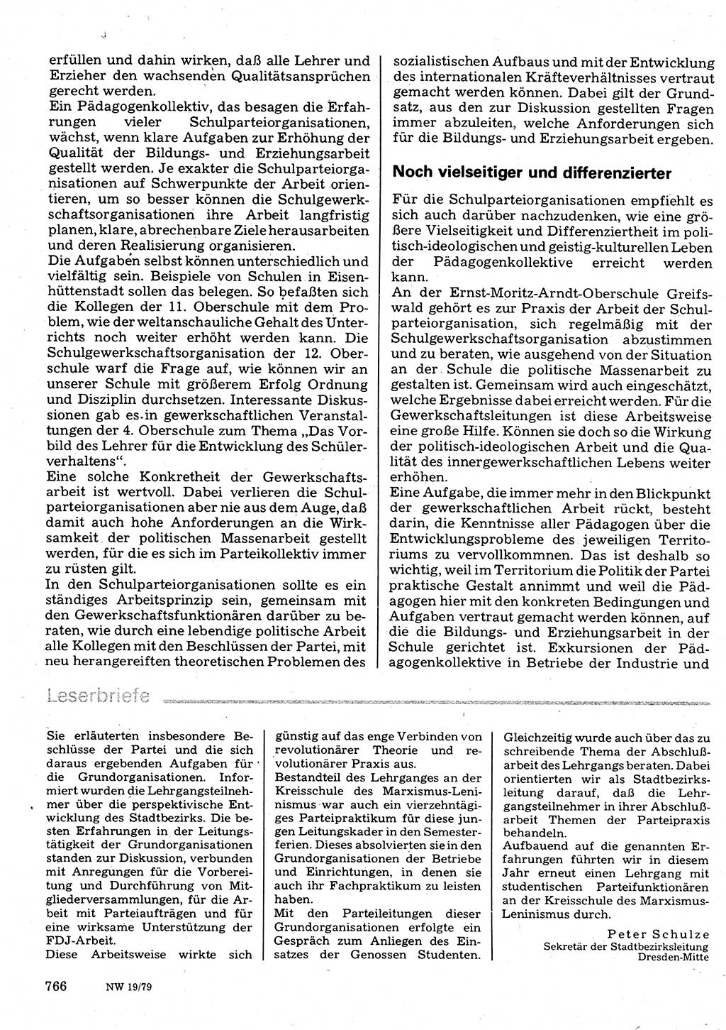 Neuer Weg (NW), Organ des Zentralkomitees (ZK) der SED (Sozialistische Einheitspartei Deutschlands) für Fragen des Parteilebens, 34. Jahrgang [Deutsche Demokratische Republik (DDR)] 1979, Seite 766 (NW ZK SED DDR 1979, S. 766)