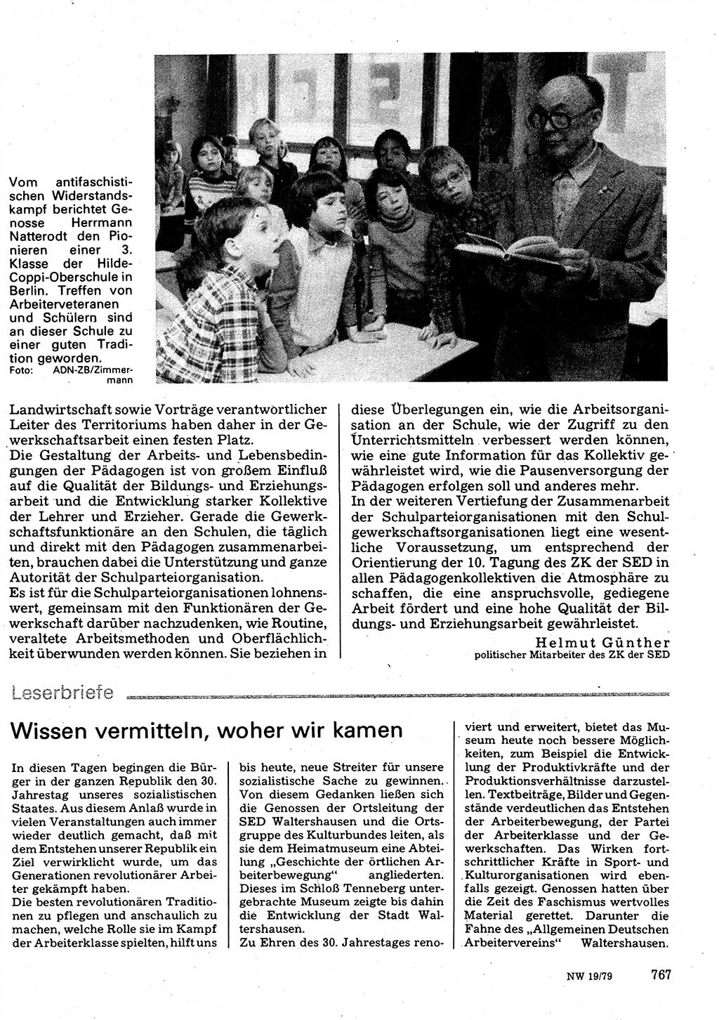 Neuer Weg (NW), Organ des Zentralkomitees (ZK) der SED (Sozialistische Einheitspartei Deutschlands) für Fragen des Parteilebens, 34. Jahrgang [Deutsche Demokratische Republik (DDR)] 1979, Seite 767 (NW ZK SED DDR 1979, S. 767)