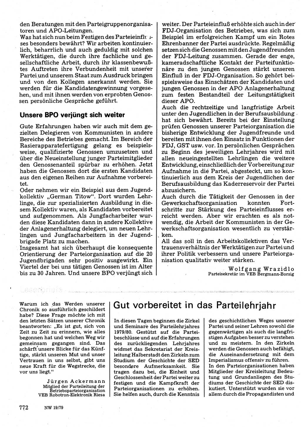 Neuer Weg (NW), Organ des Zentralkomitees (ZK) der SED (Sozialistische Einheitspartei Deutschlands) für Fragen des Parteilebens, 34. Jahrgang [Deutsche Demokratische Republik (DDR)] 1979, Seite 772 (NW ZK SED DDR 1979, S. 772)