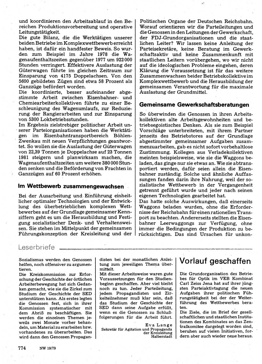Neuer Weg (NW), Organ des Zentralkomitees (ZK) der SED (Sozialistische Einheitspartei Deutschlands) für Fragen des Parteilebens, 34. Jahrgang [Deutsche Demokratische Republik (DDR)] 1979, Seite 774 (NW ZK SED DDR 1979, S. 774)