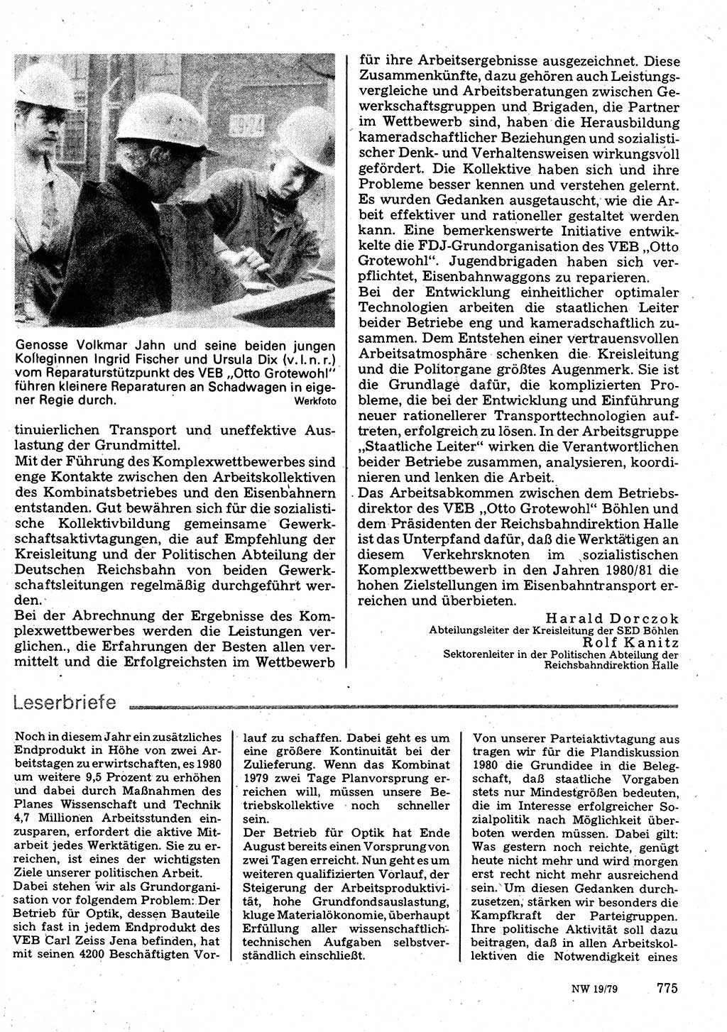 Neuer Weg (NW), Organ des Zentralkomitees (ZK) der SED (Sozialistische Einheitspartei Deutschlands) für Fragen des Parteilebens, 34. Jahrgang [Deutsche Demokratische Republik (DDR)] 1979, Seite 775 (NW ZK SED DDR 1979, S. 775)