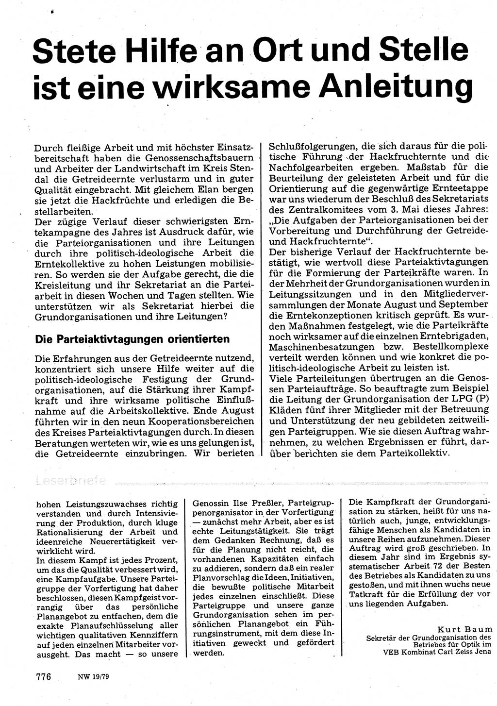 Neuer Weg (NW), Organ des Zentralkomitees (ZK) der SED (Sozialistische Einheitspartei Deutschlands) für Fragen des Parteilebens, 34. Jahrgang [Deutsche Demokratische Republik (DDR)] 1979, Seite 776 (NW ZK SED DDR 1979, S. 776)