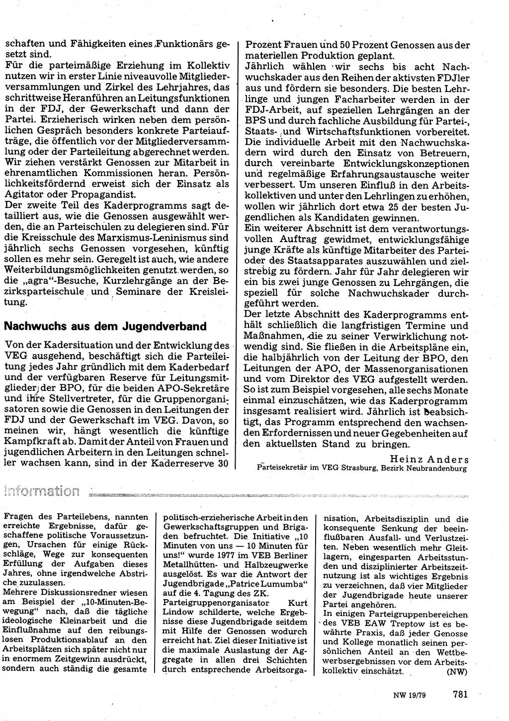 Neuer Weg (NW), Organ des Zentralkomitees (ZK) der SED (Sozialistische Einheitspartei Deutschlands) für Fragen des Parteilebens, 34. Jahrgang [Deutsche Demokratische Republik (DDR)] 1979, Seite 781 (NW ZK SED DDR 1979, S. 781)