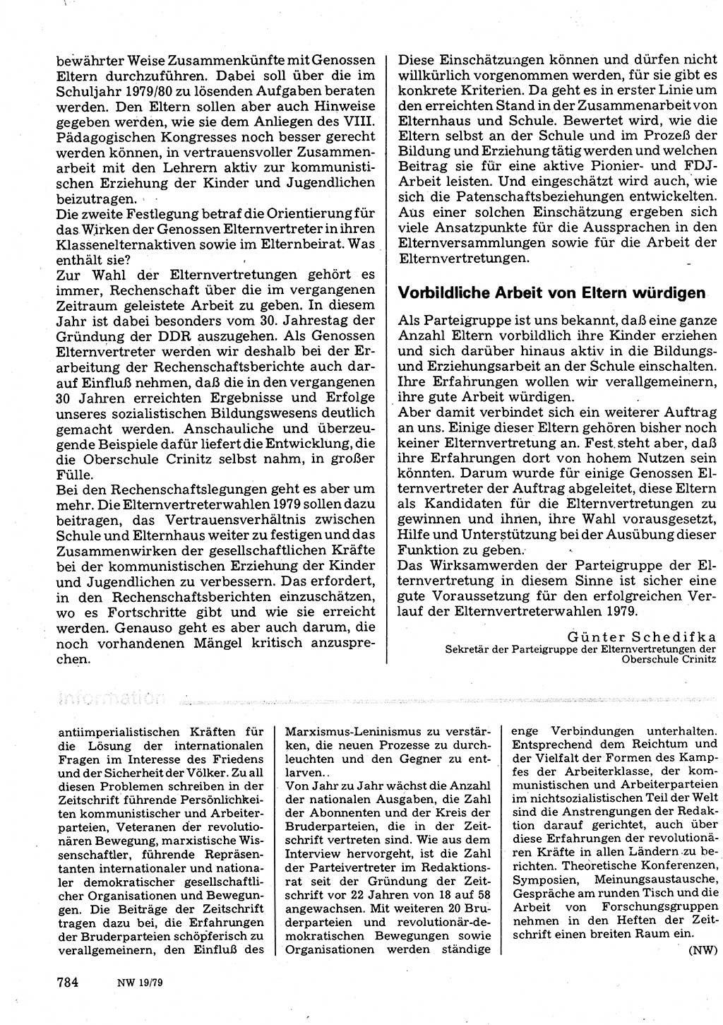 Neuer Weg (NW), Organ des Zentralkomitees (ZK) der SED (Sozialistische Einheitspartei Deutschlands) für Fragen des Parteilebens, 34. Jahrgang [Deutsche Demokratische Republik (DDR)] 1979, Seite 784 (NW ZK SED DDR 1979, S. 784)