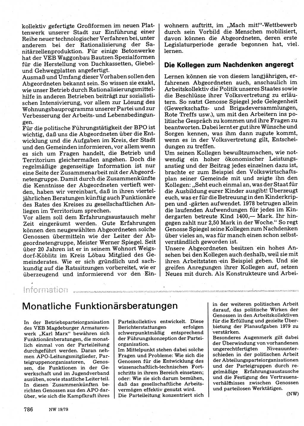 Neuer Weg (NW), Organ des Zentralkomitees (ZK) der SED (Sozialistische Einheitspartei Deutschlands) für Fragen des Parteilebens, 34. Jahrgang [Deutsche Demokratische Republik (DDR)] 1979, Seite 786 (NW ZK SED DDR 1979, S. 786)