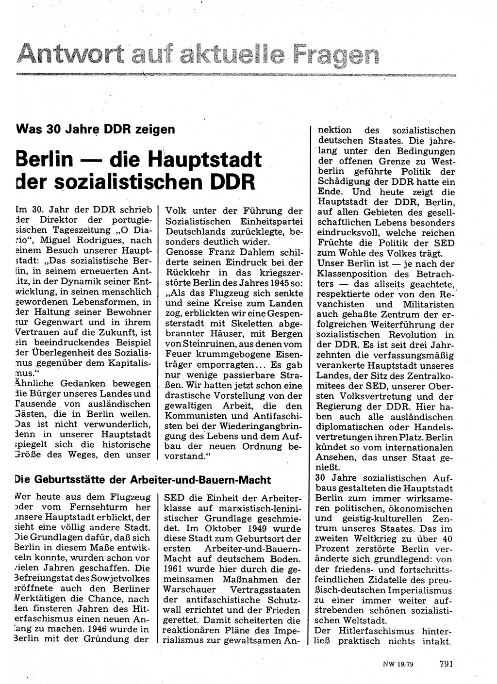 Neuer Weg (NW), Organ des Zentralkomitees (ZK) der SED (Sozialistische Einheitspartei Deutschlands) für Fragen des Parteilebens, 34. Jahrgang [Deutsche Demokratische Republik (DDR)] 1979, Seite 791 (NW ZK SED DDR 1979, S. 791)