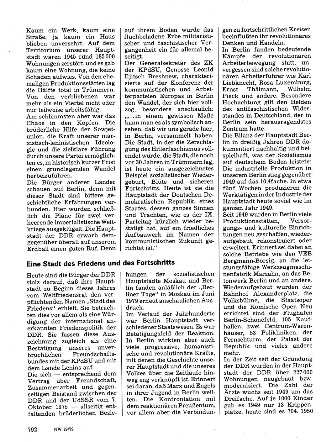 Neuer Weg (NW), Organ des Zentralkomitees (ZK) der SED (Sozialistische Einheitspartei Deutschlands) für Fragen des Parteilebens, 34. Jahrgang [Deutsche Demokratische Republik (DDR)] 1979, Seite 792 (NW ZK SED DDR 1979, S. 792)