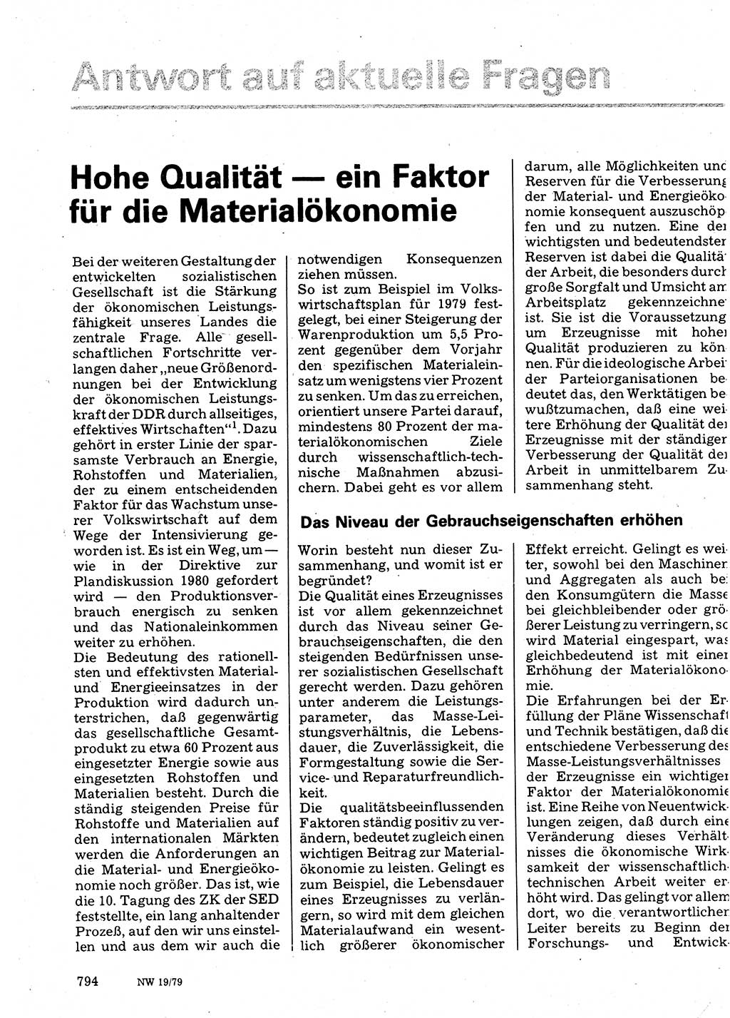 Neuer Weg (NW), Organ des Zentralkomitees (ZK) der SED (Sozialistische Einheitspartei Deutschlands) für Fragen des Parteilebens, 34. Jahrgang [Deutsche Demokratische Republik (DDR)] 1979, Seite 794 (NW ZK SED DDR 1979, S. 794)