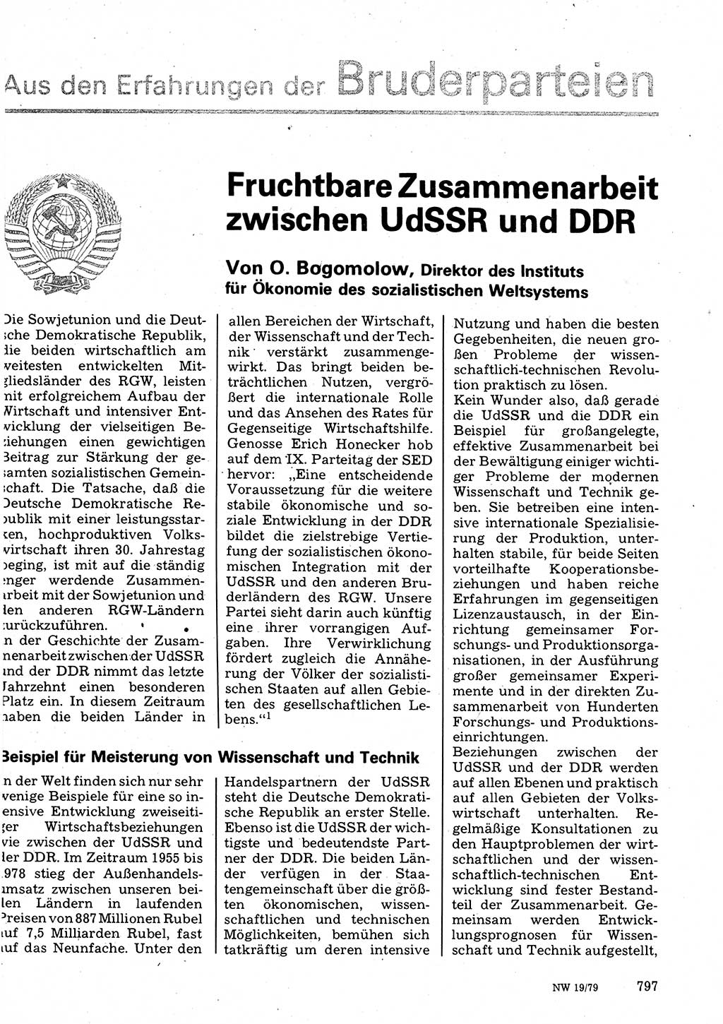 Neuer Weg (NW), Organ des Zentralkomitees (ZK) der SED (Sozialistische Einheitspartei Deutschlands) für Fragen des Parteilebens, 34. Jahrgang [Deutsche Demokratische Republik (DDR)] 1979, Seite 797 (NW ZK SED DDR 1979, S. 797)