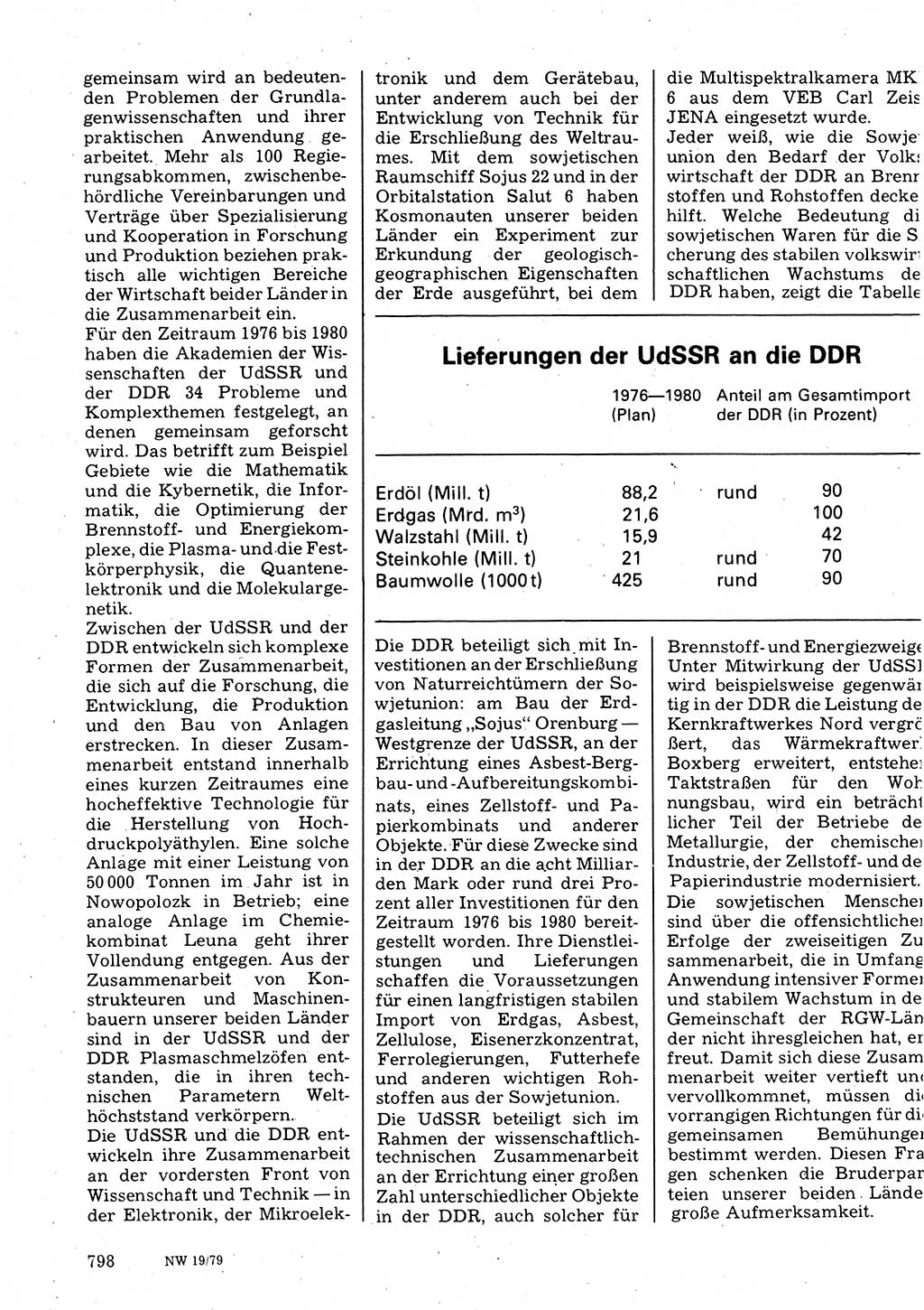 Neuer Weg (NW), Organ des Zentralkomitees (ZK) der SED (Sozialistische Einheitspartei Deutschlands) für Fragen des Parteilebens, 34. Jahrgang [Deutsche Demokratische Republik (DDR)] 1979, Seite 798 (NW ZK SED DDR 1979, S. 798)