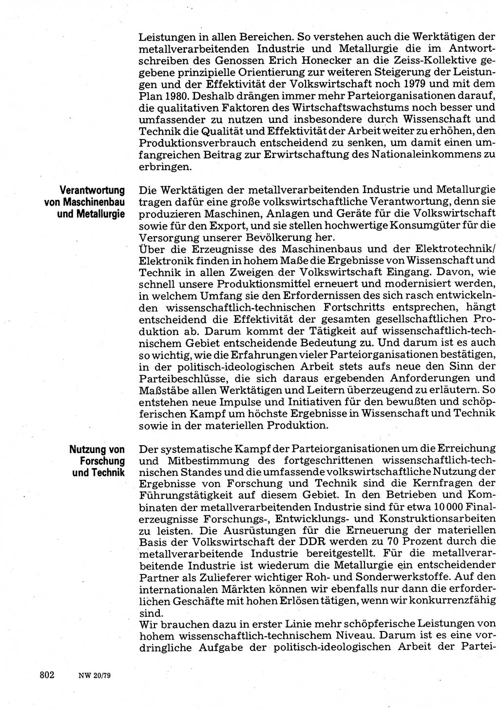 Neuer Weg (NW), Organ des Zentralkomitees (ZK) der SED (Sozialistische Einheitspartei Deutschlands) für Fragen des Parteilebens, 34. Jahrgang [Deutsche Demokratische Republik (DDR)] 1979, Seite 802 (NW ZK SED DDR 1979, S. 802)