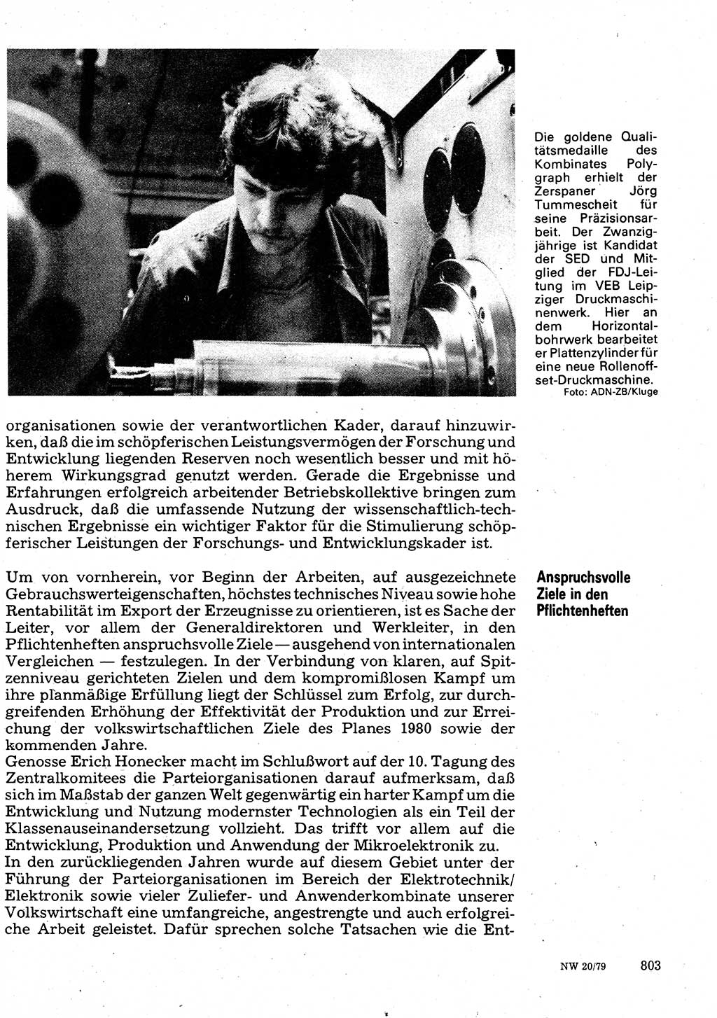 Neuer Weg (NW), Organ des Zentralkomitees (ZK) der SED (Sozialistische Einheitspartei Deutschlands) für Fragen des Parteilebens, 34. Jahrgang [Deutsche Demokratische Republik (DDR)] 1979, Seite 803 (NW ZK SED DDR 1979, S. 803)