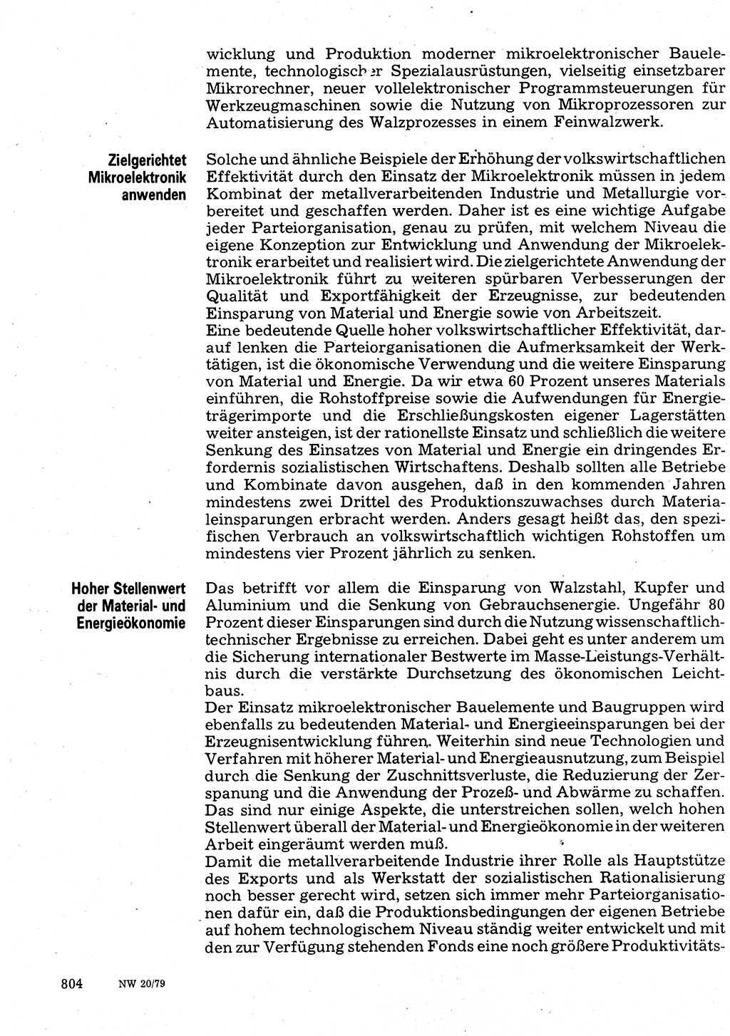 Neuer Weg (NW), Organ des Zentralkomitees (ZK) der SED (Sozialistische Einheitspartei Deutschlands) für Fragen des Parteilebens, 34. Jahrgang [Deutsche Demokratische Republik (DDR)] 1979, Seite 804 (NW ZK SED DDR 1979, S. 804)