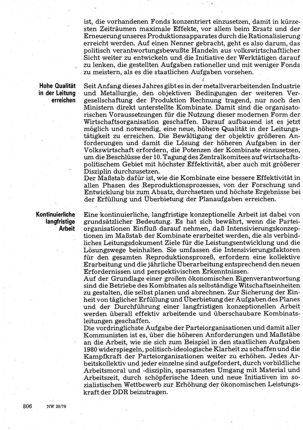 Neuer Weg (NW), Organ des Zentralkomitees (ZK) der SED (Sozialistische Einheitspartei Deutschlands) für Fragen des Parteilebens, 34. Jahrgang [Deutsche Demokratische Republik (DDR)] 1979, Seite 806 (NW ZK SED DDR 1979, S. 806)