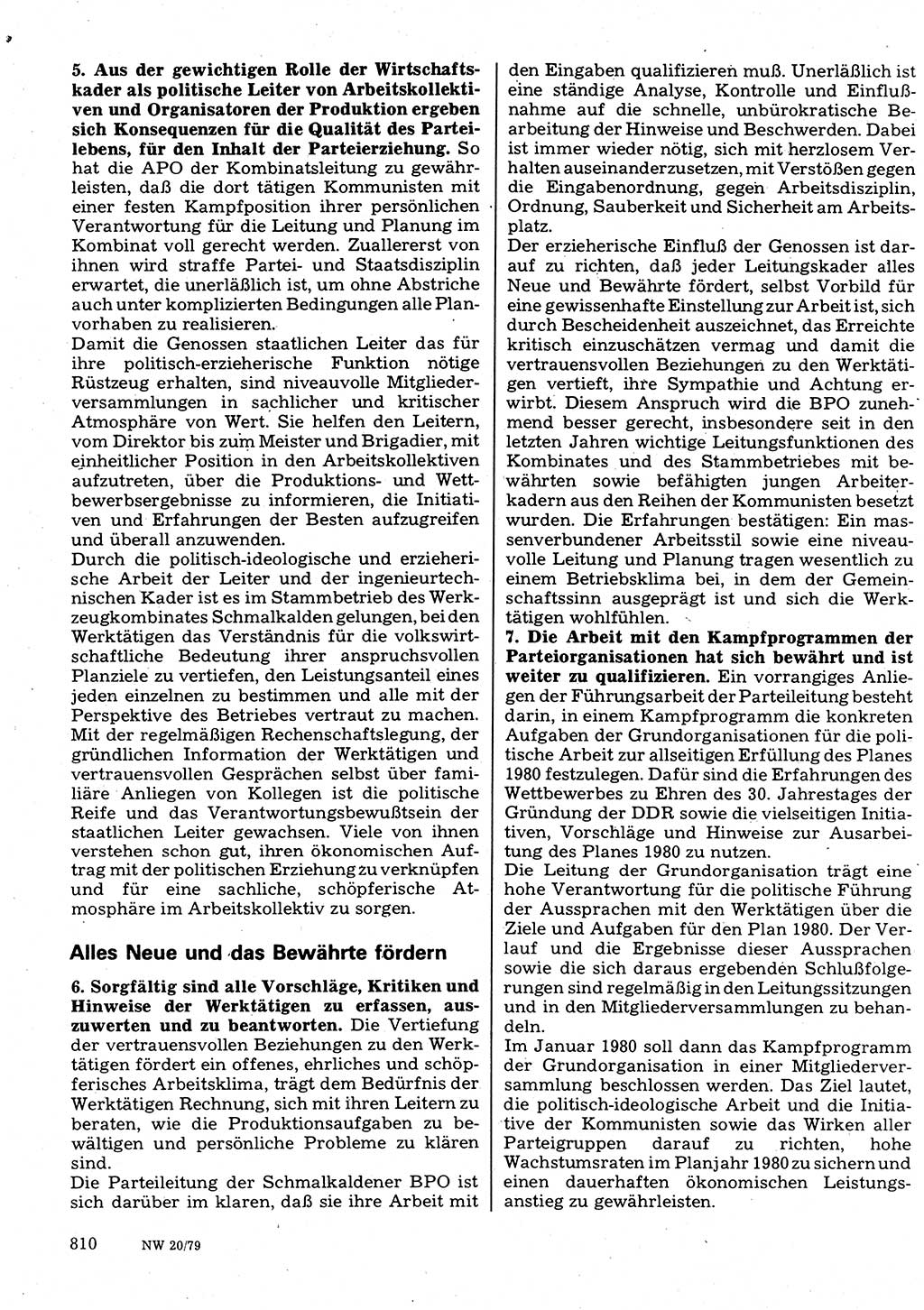 Neuer Weg (NW), Organ des Zentralkomitees (ZK) der SED (Sozialistische Einheitspartei Deutschlands) für Fragen des Parteilebens, 34. Jahrgang [Deutsche Demokratische Republik (DDR)] 1979, Seite 810 (NW ZK SED DDR 1979, S. 810)