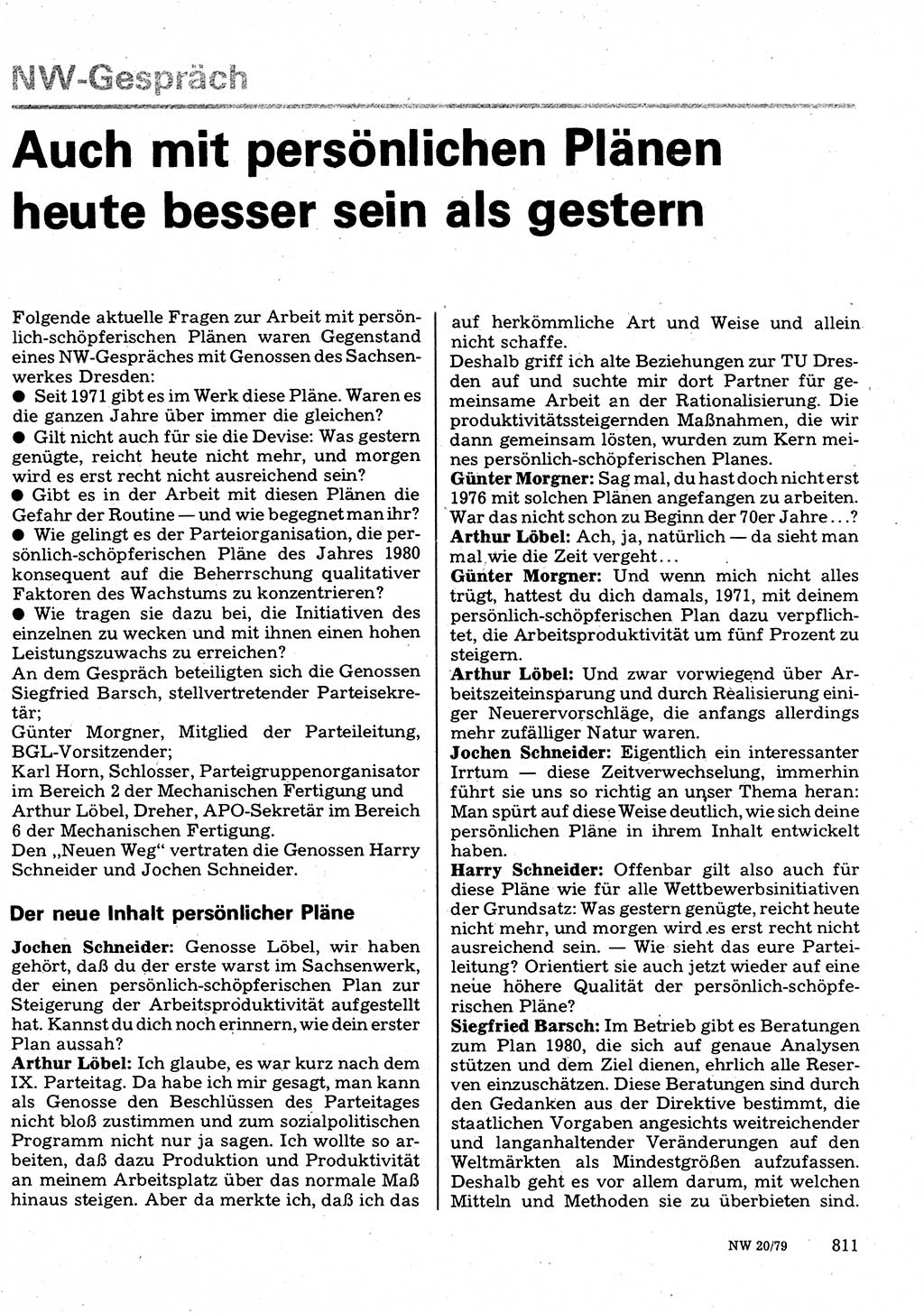 Neuer Weg (NW), Organ des Zentralkomitees (ZK) der SED (Sozialistische Einheitspartei Deutschlands) für Fragen des Parteilebens, 34. Jahrgang [Deutsche Demokratische Republik (DDR)] 1979, Seite 811 (NW ZK SED DDR 1979, S. 811)