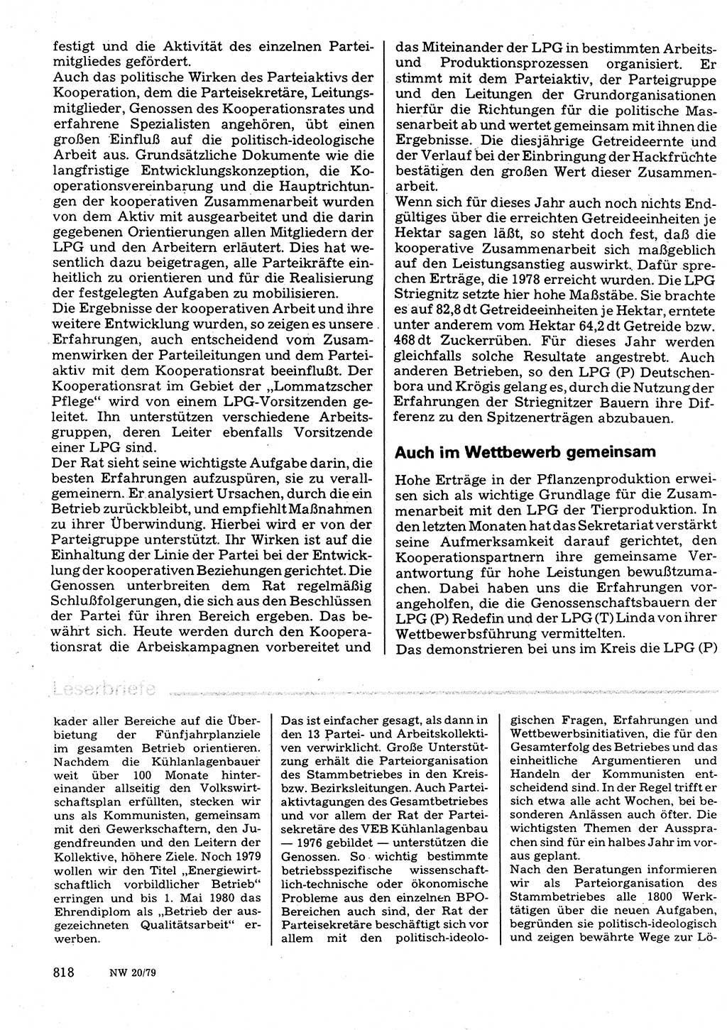 Neuer Weg (NW), Organ des Zentralkomitees (ZK) der SED (Sozialistische Einheitspartei Deutschlands) für Fragen des Parteilebens, 34. Jahrgang [Deutsche Demokratische Republik (DDR)] 1979, Seite 818 (NW ZK SED DDR 1979, S. 818)