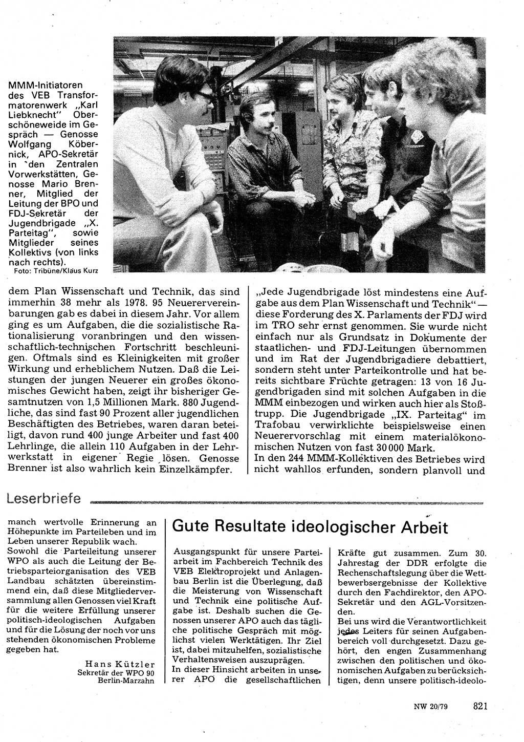 Neuer Weg (NW), Organ des Zentralkomitees (ZK) der SED (Sozialistische Einheitspartei Deutschlands) für Fragen des Parteilebens, 34. Jahrgang [Deutsche Demokratische Republik (DDR)] 1979, Seite 821 (NW ZK SED DDR 1979, S. 821)
